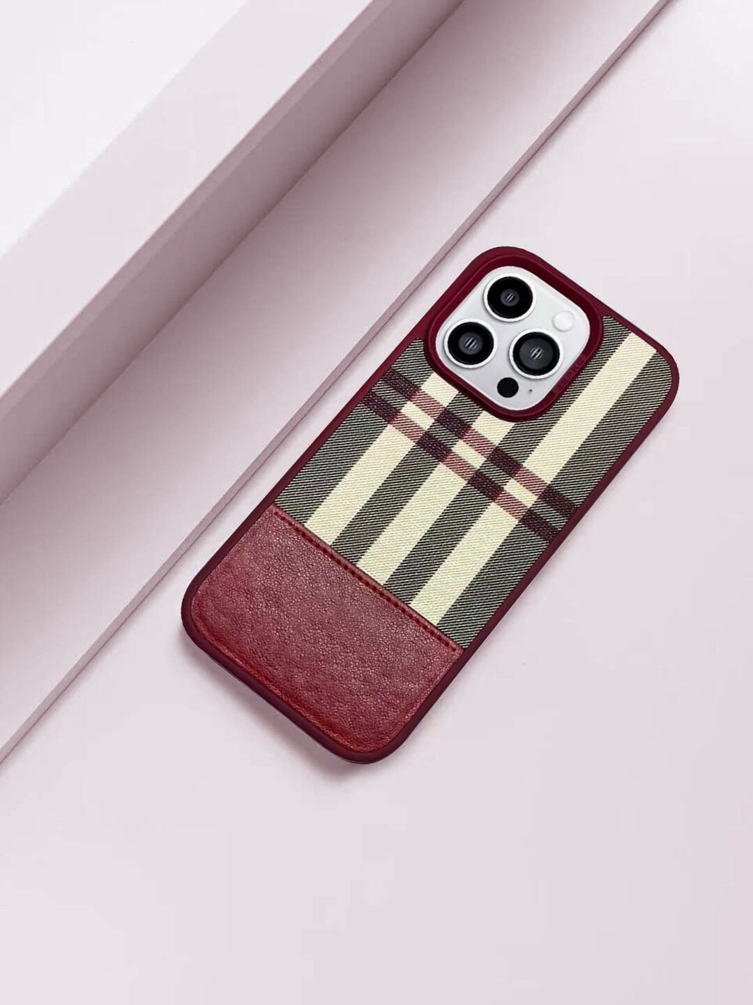

TREEMODA Checked iPhone 14 Pro Max Back Case, Maroon