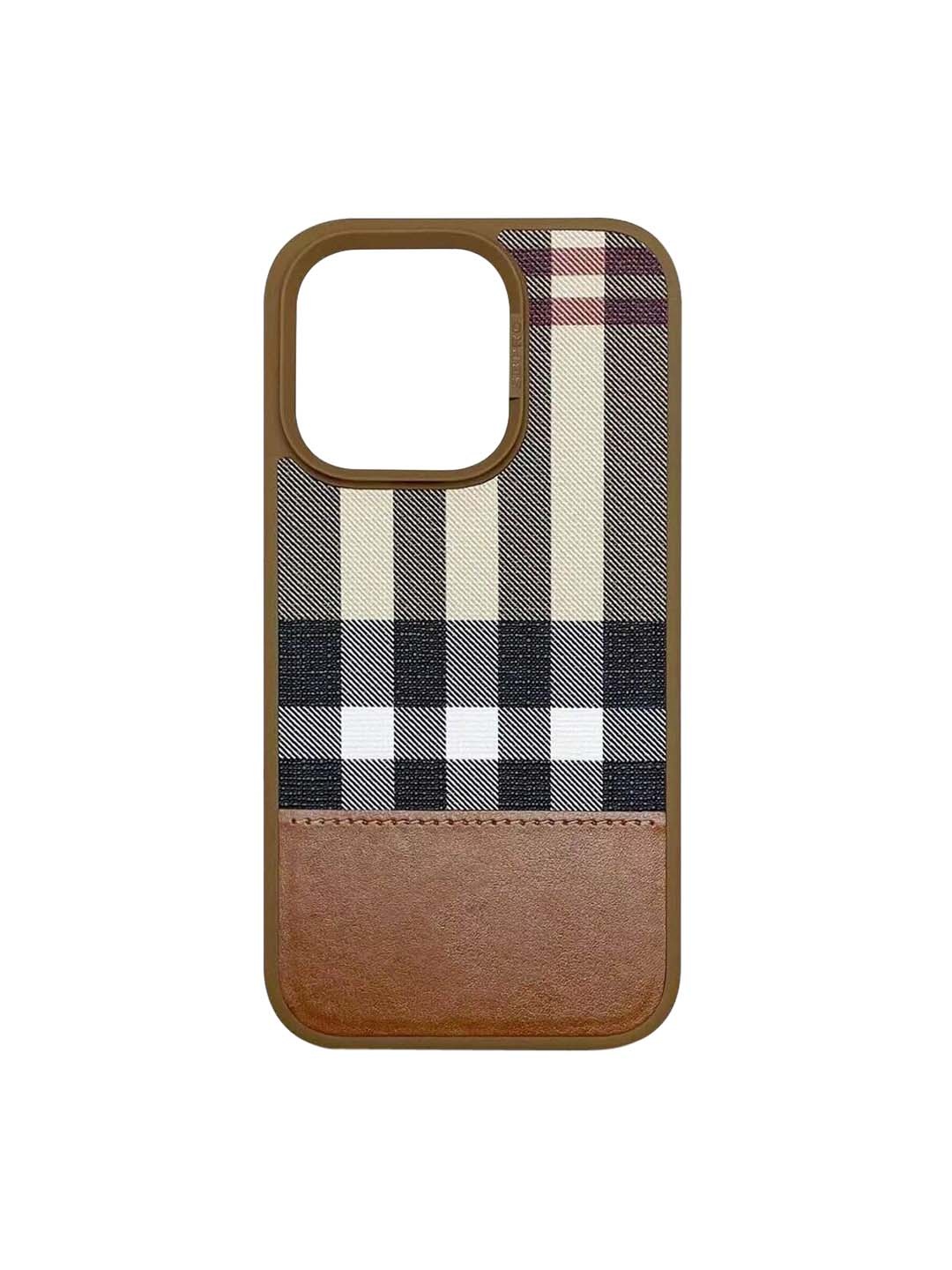

TREEMODA Checked iPhone 13/14 Leather Back Case, Brown