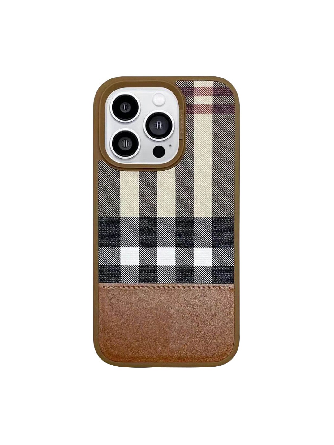 

TREEMODA Checked iPhone 14 Pro Back Case, Brown