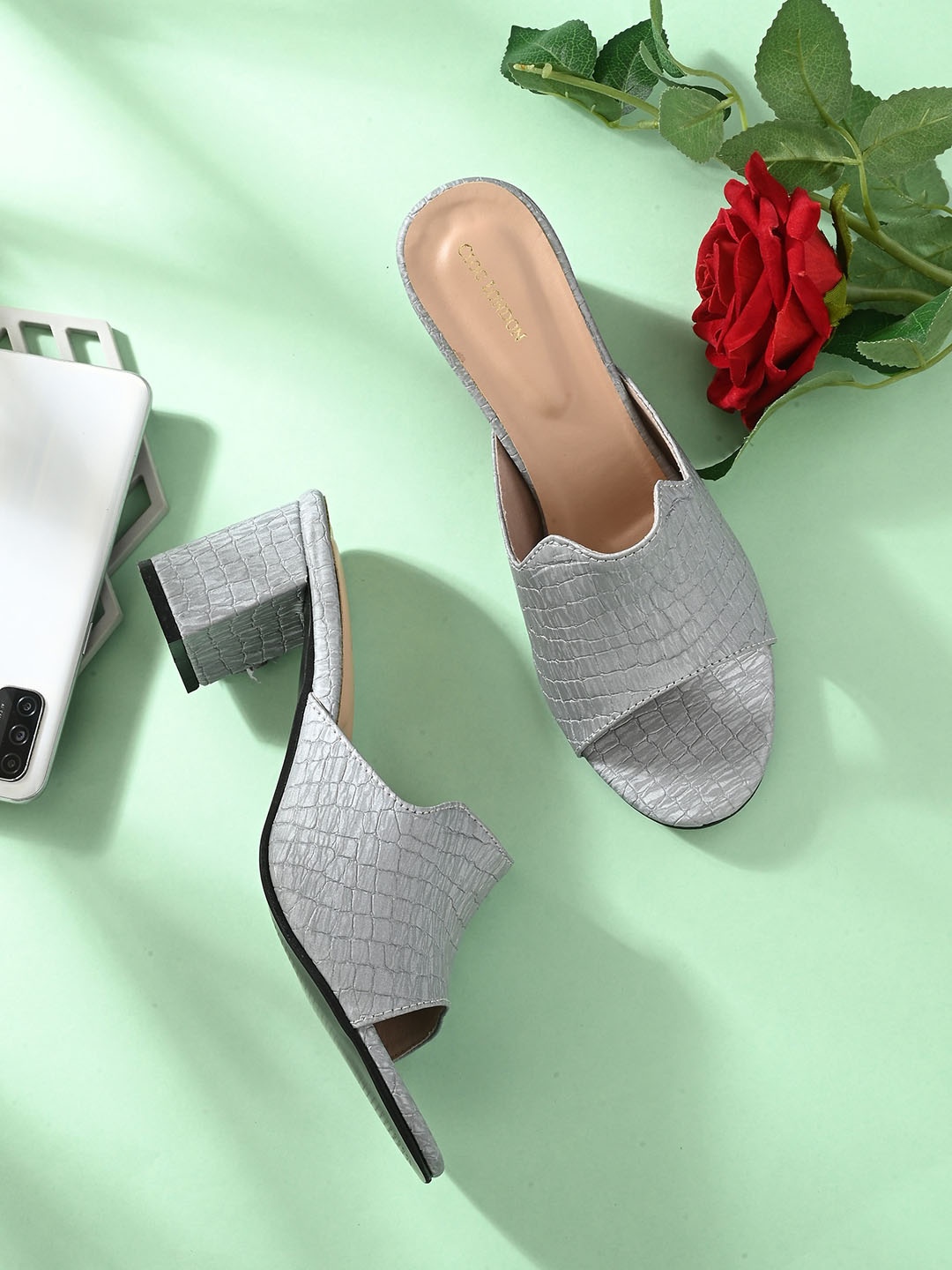 

CLOG LONDON Textured Open Toe Heels, Grey