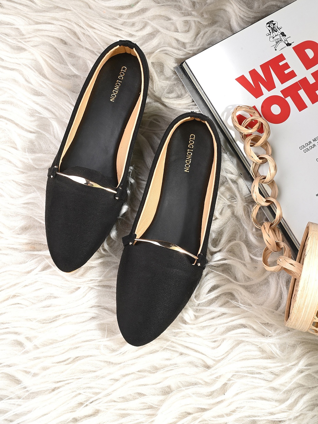 

CLOG LONDON Women Pointed Toe Embellished Ballerinas, Black