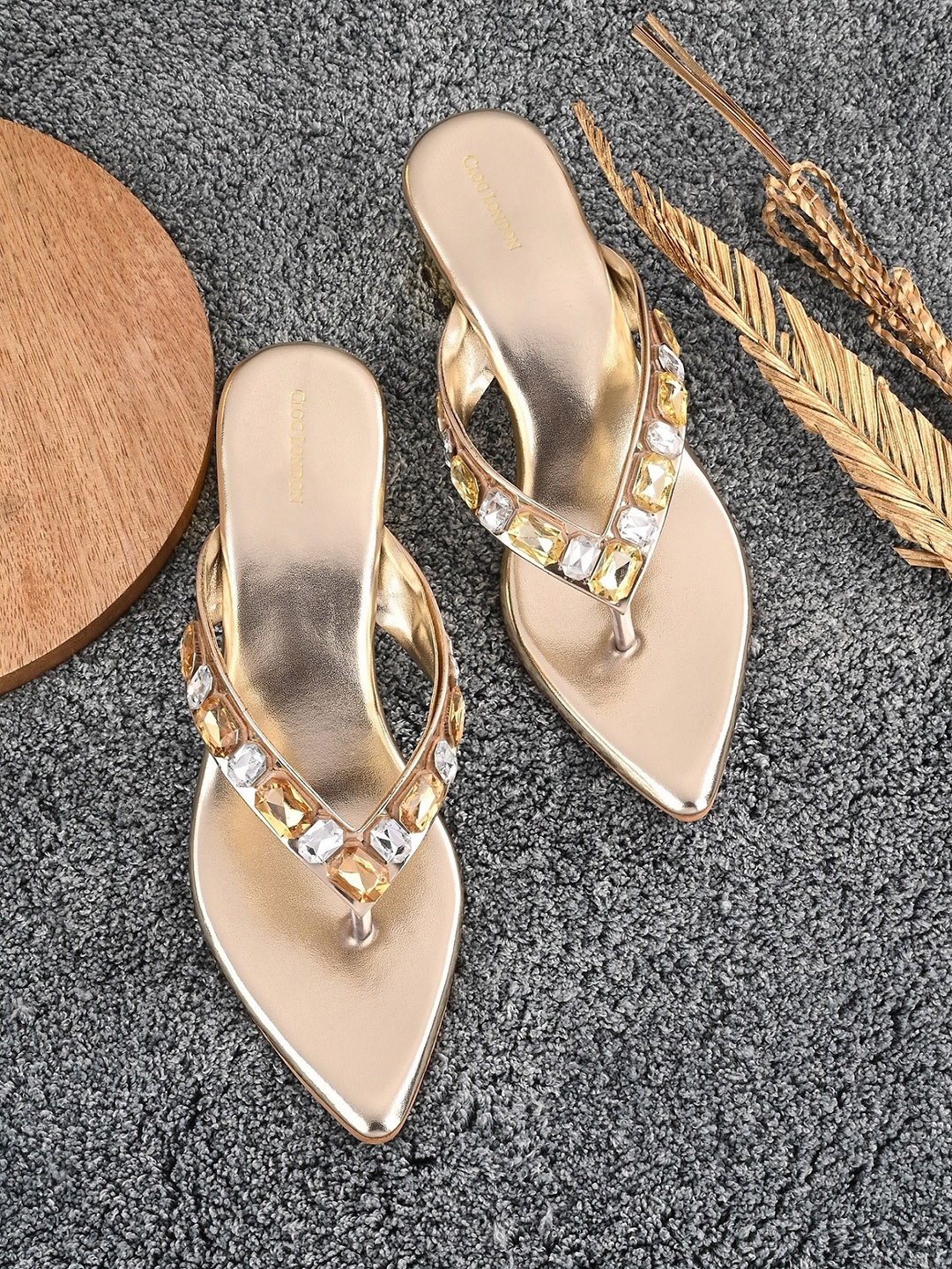 

CLOG LONDON Embellished Open Toe Block Heels, Copper