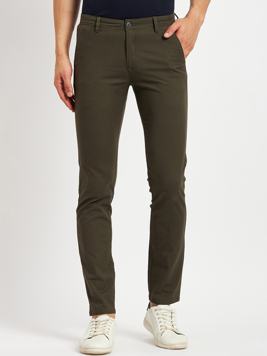 

CAMLA Men Mid-Rise Cotton Chinos, Olive
