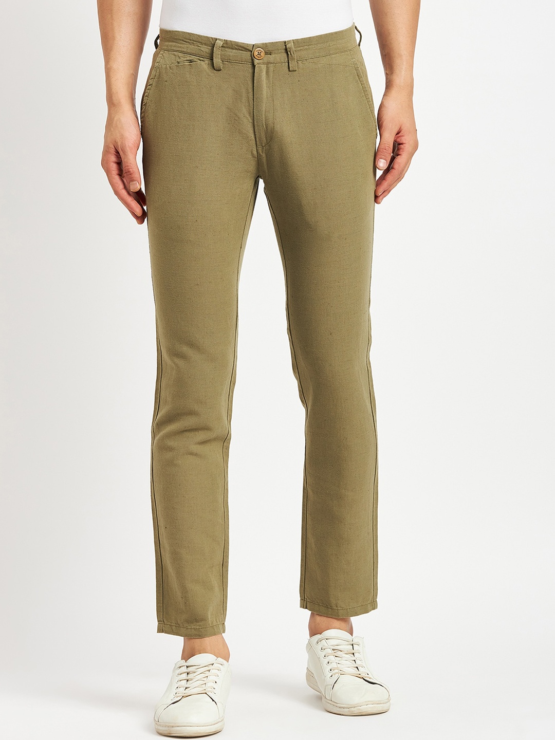 

CAMLA Men Mid-Rise Cotton Chinos, Olive