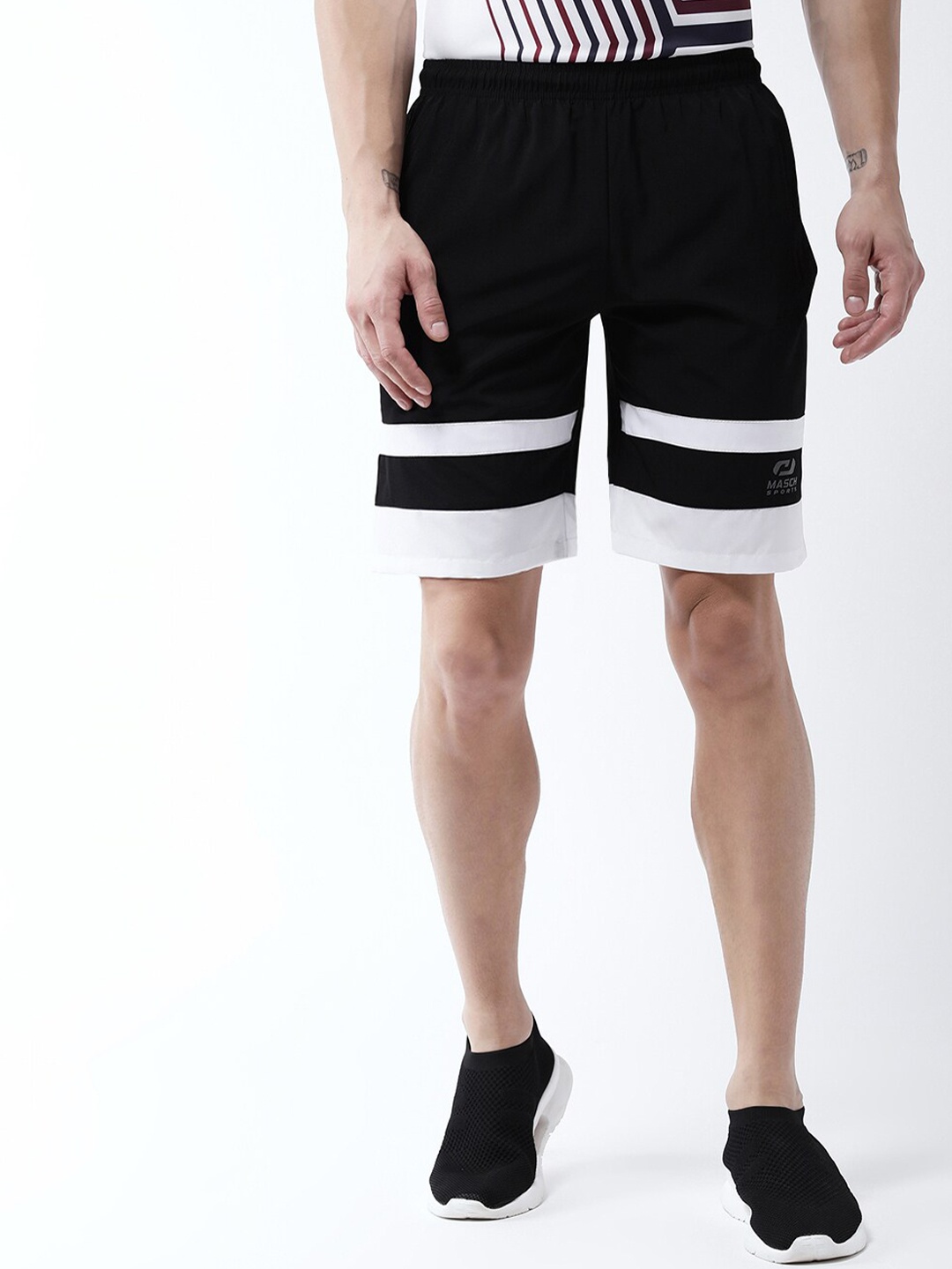 

Masch Sports Rapid-Dry Colourblocked Mid Rise Training or Gym Sports Shorts, Black