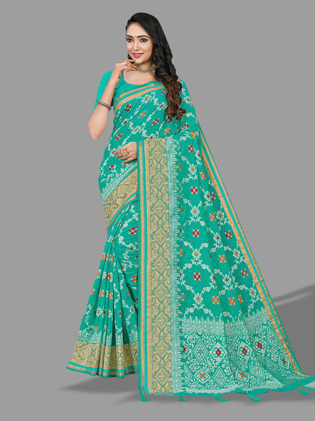 

HASRI Ethnic Motifs Woven Design Zari Pure Silk Banarasi Saree, Blue