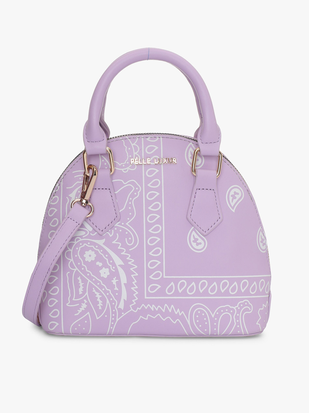 

PELLE LUXUR Ethnic Motifs Printed Structured Handheld Bag, Lavender