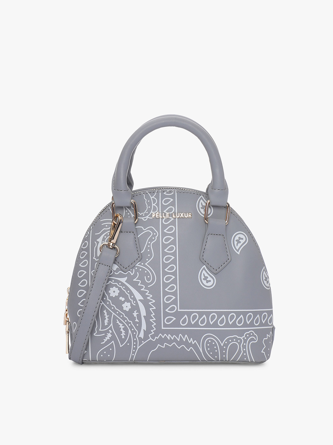 

PELLE LUXUR Ethnic Motifs Printed Structured Handheld Bag, Grey