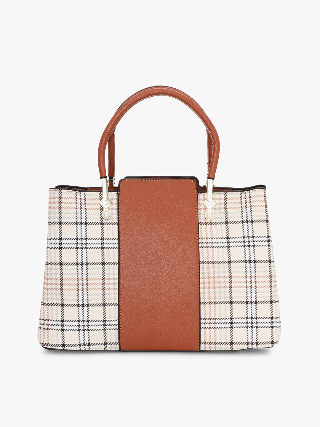 

PELLE LUXUR Checked Structured Handheld Bag, Brown