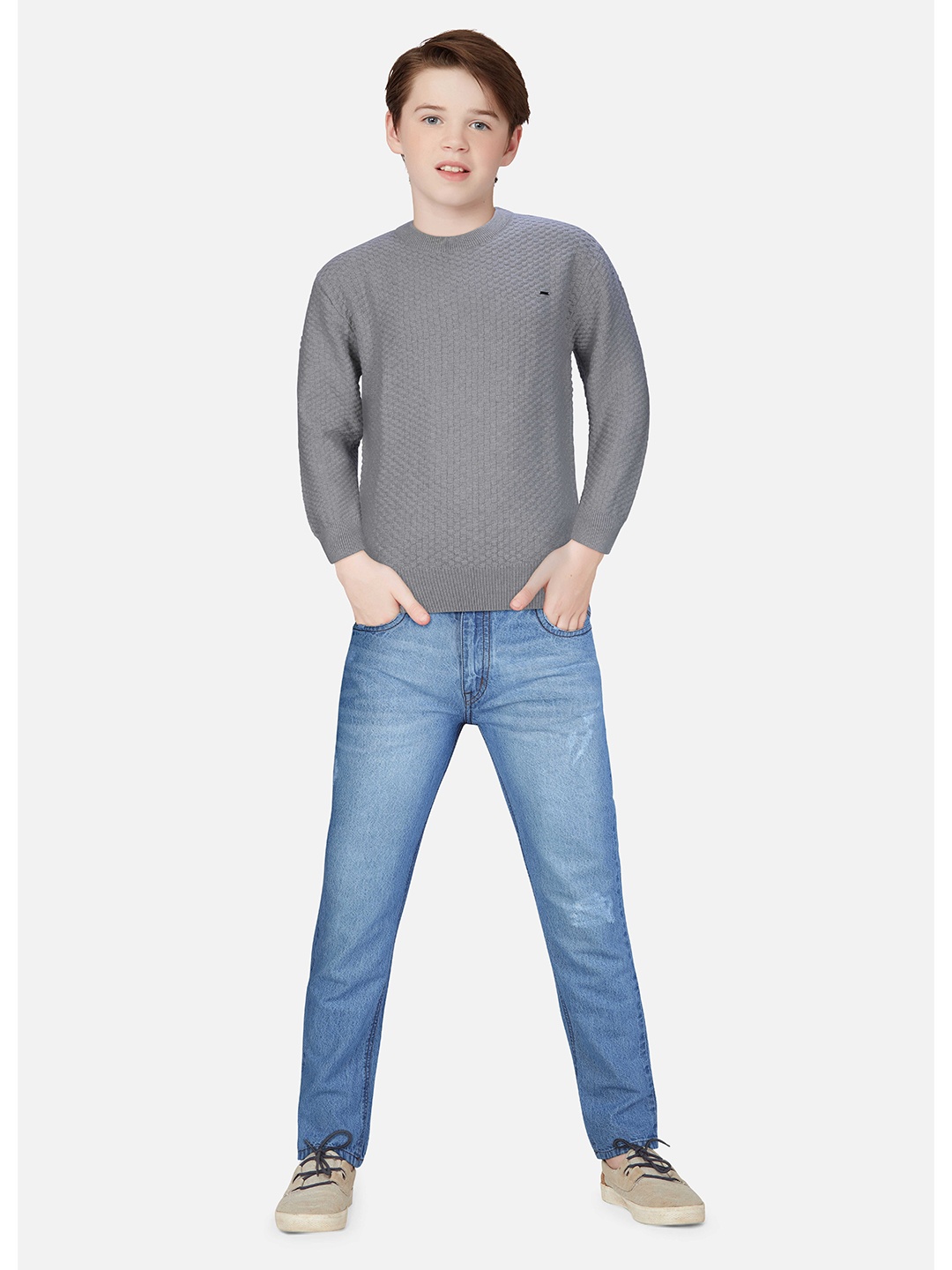 

Gini and Jony Boys Self Design Pullover Sweaters, Grey