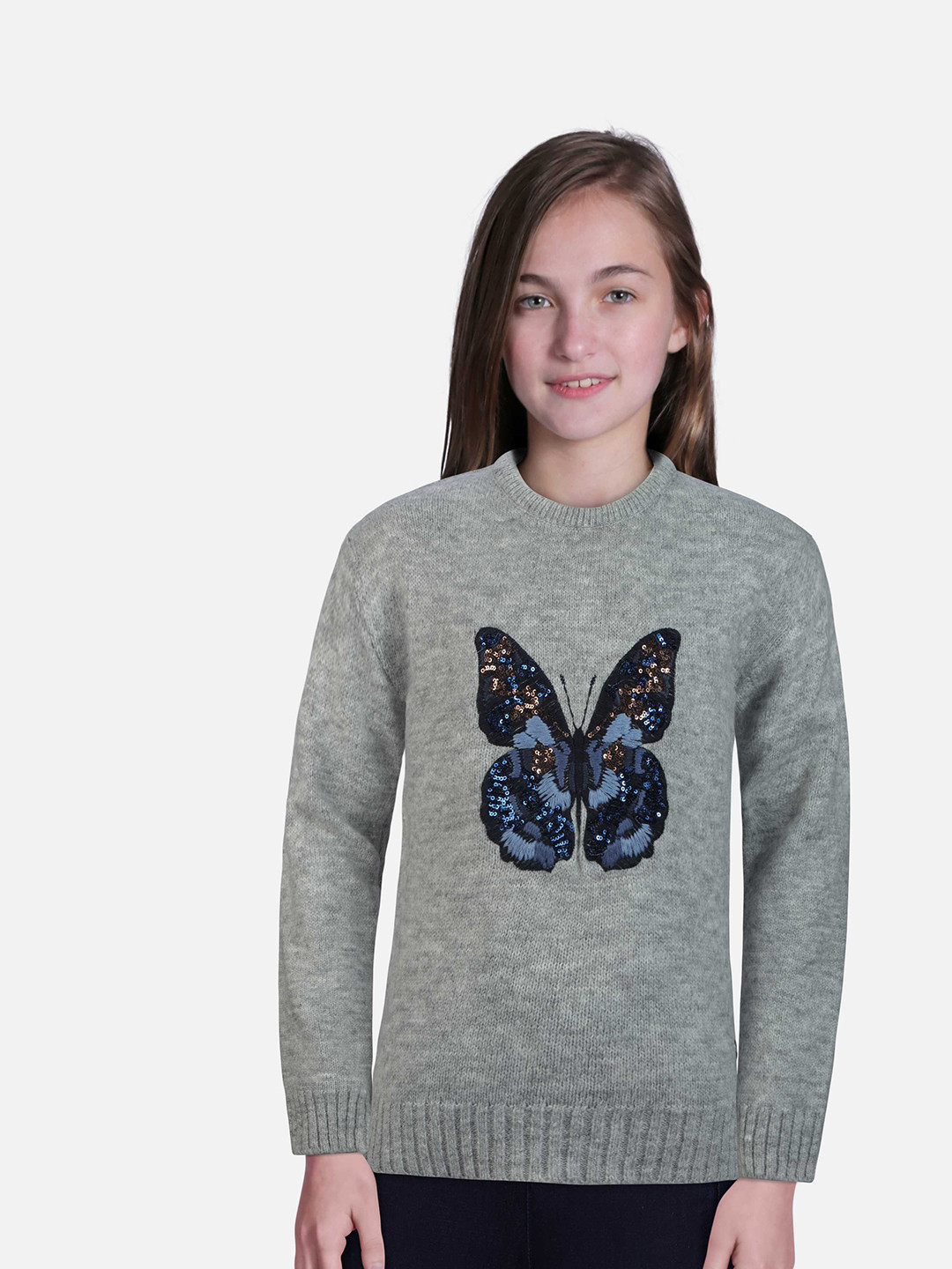

Gini and Jony Girls Embroidered Pullover with Embellished Detail, Grey