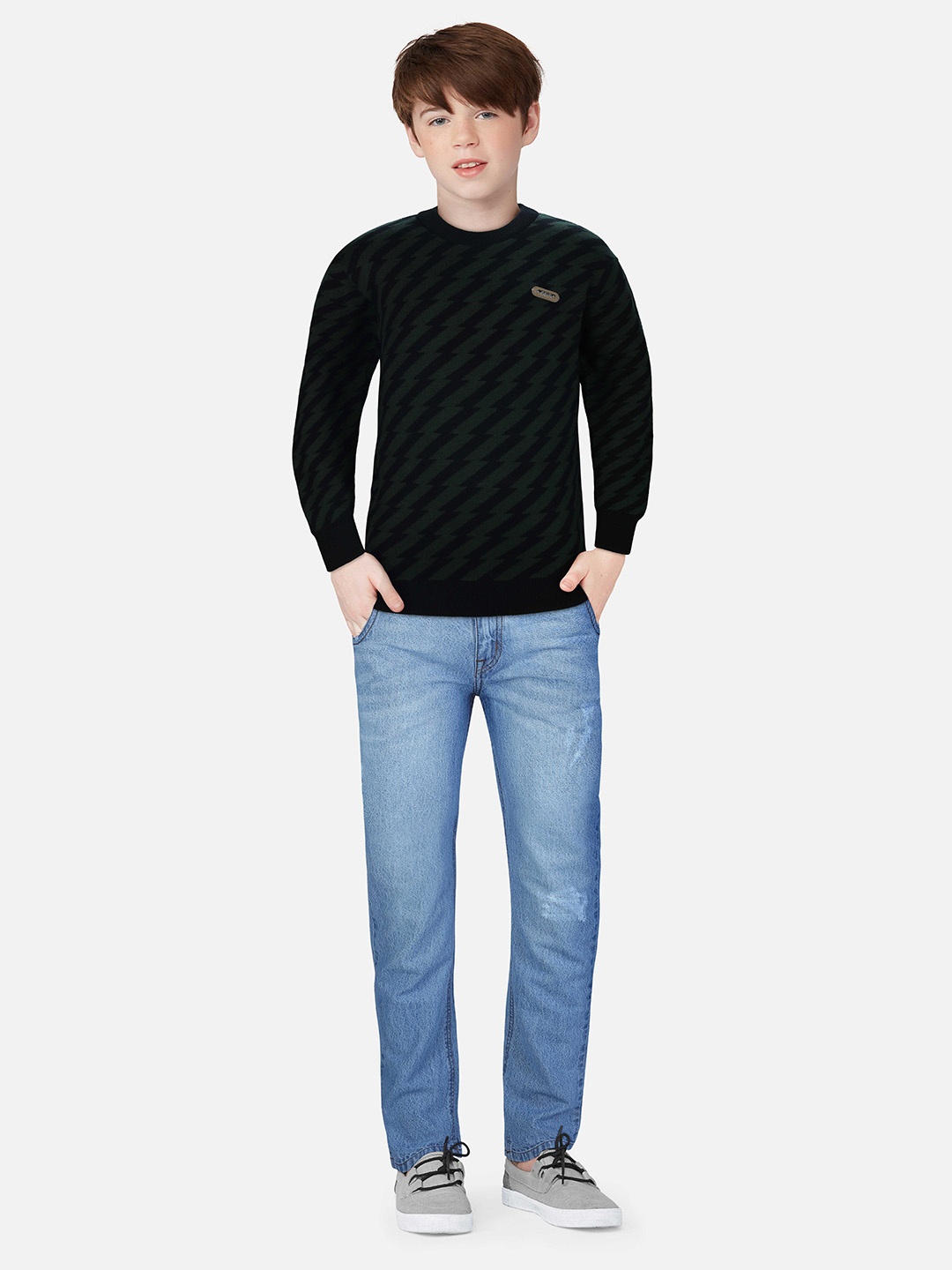 

Gini and Jony Boys Round Neck Printed Pullover, Green
