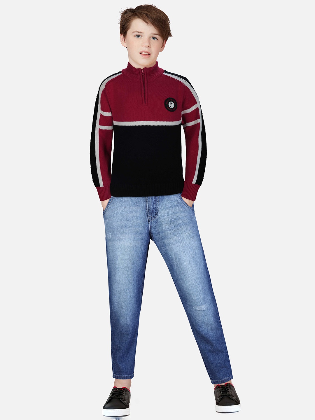 

Gini and Jony Boys Colourblocked Pullover, Maroon