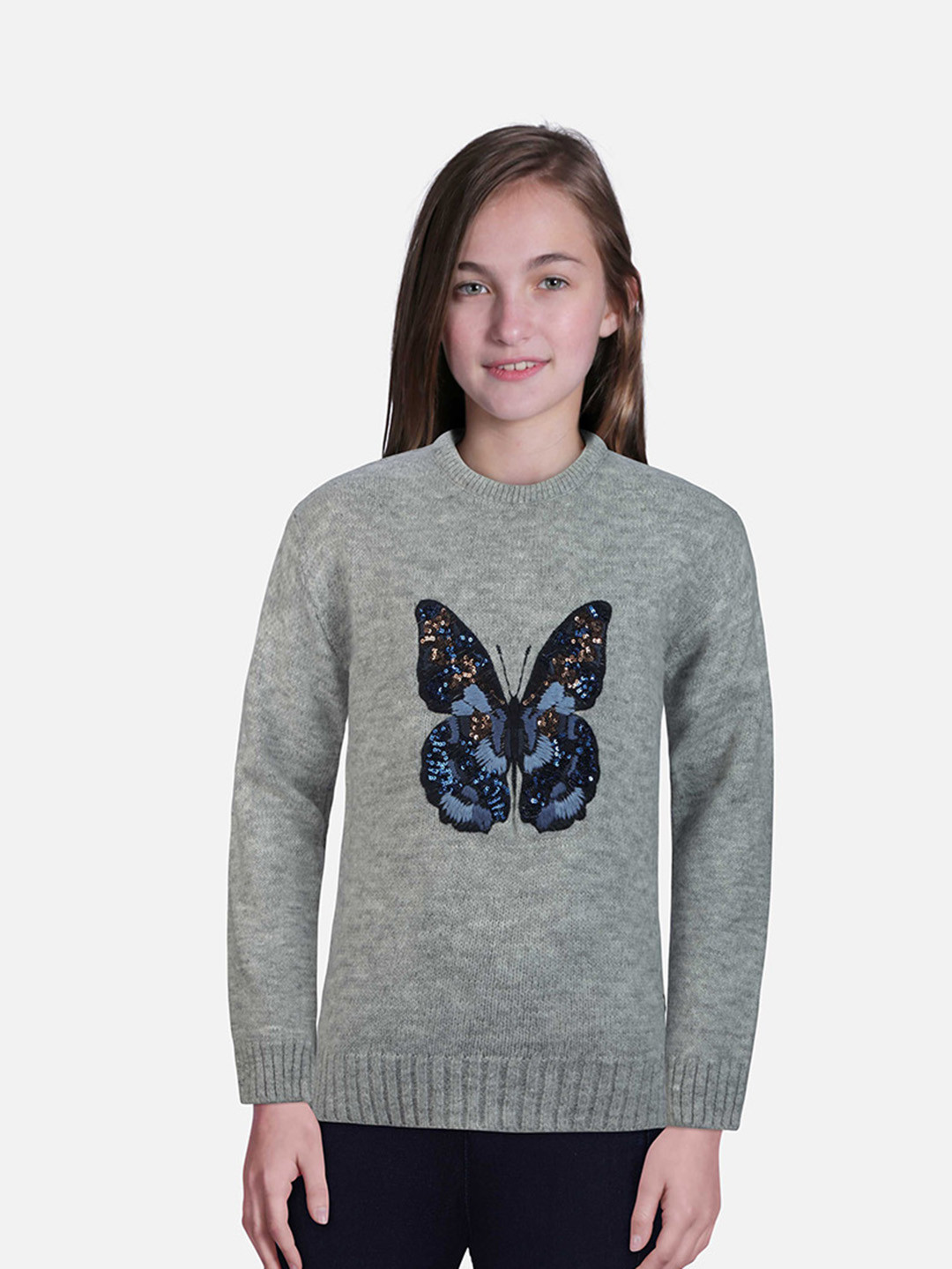 

Gini and Jony Girls Embroidered Pullover, Grey