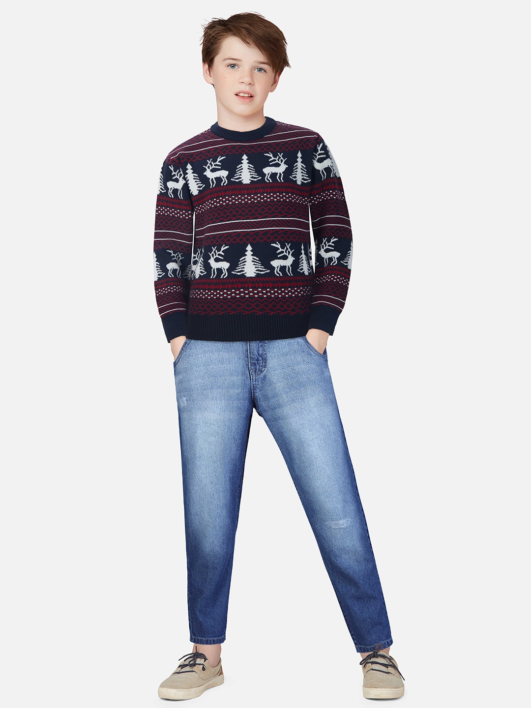 

Gini and Jony Boys Self Design Pullover Sweaters, Red