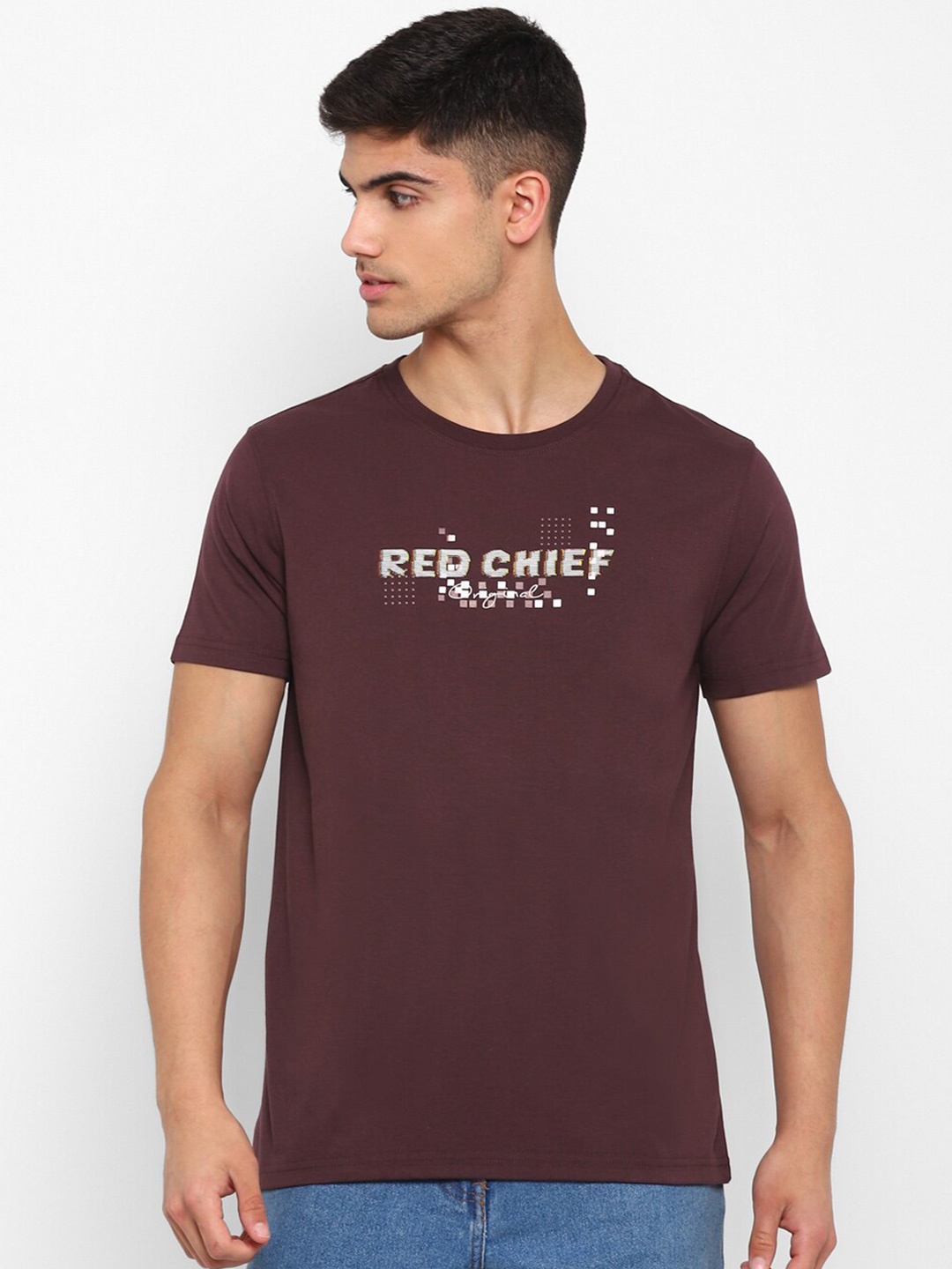 

Red Chief Typography Printed Cotton T-shirt, Maroon