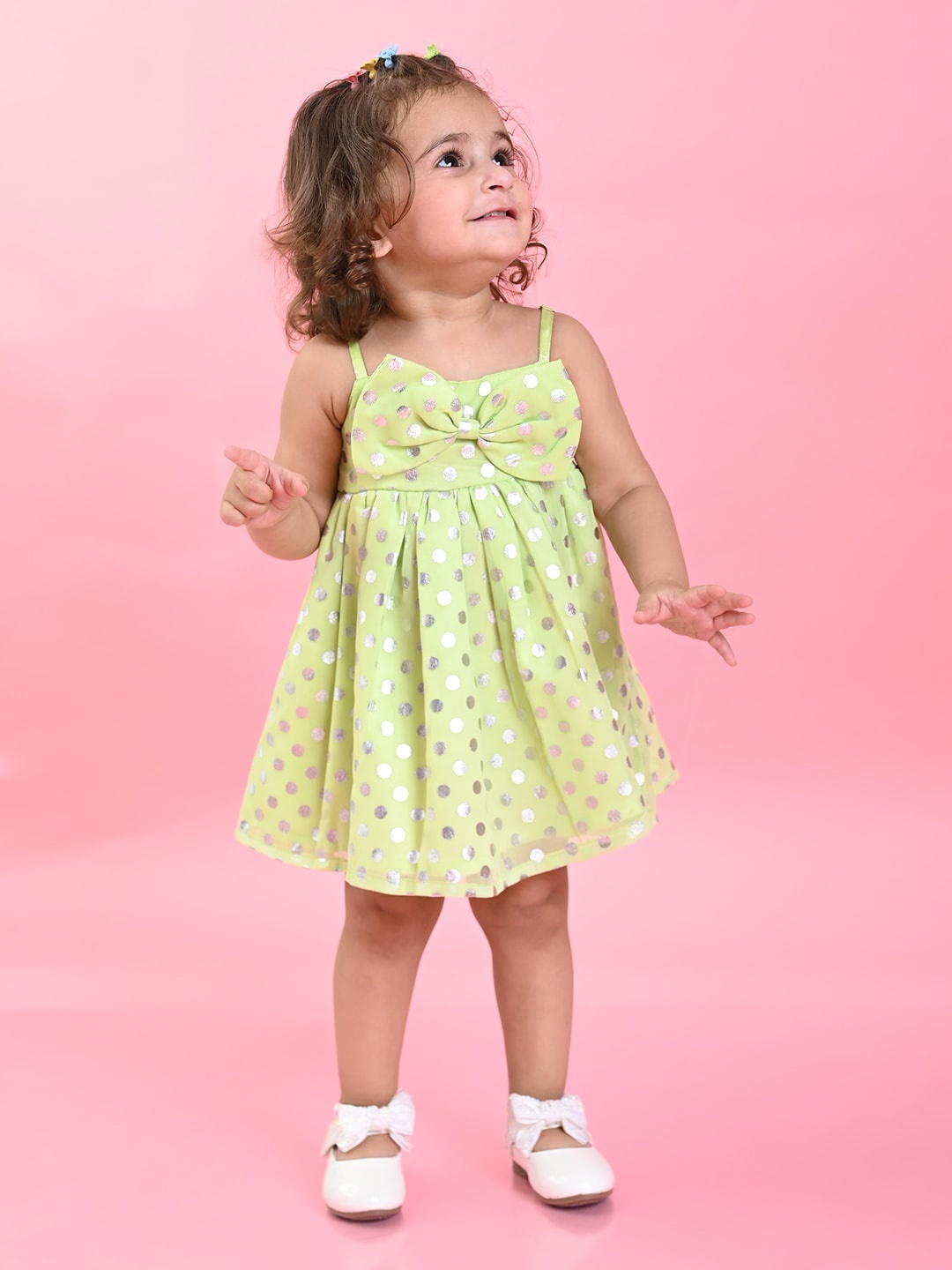 

SAKA DESIGNS Polka Dot Printed Corsage Empire Dress, Green