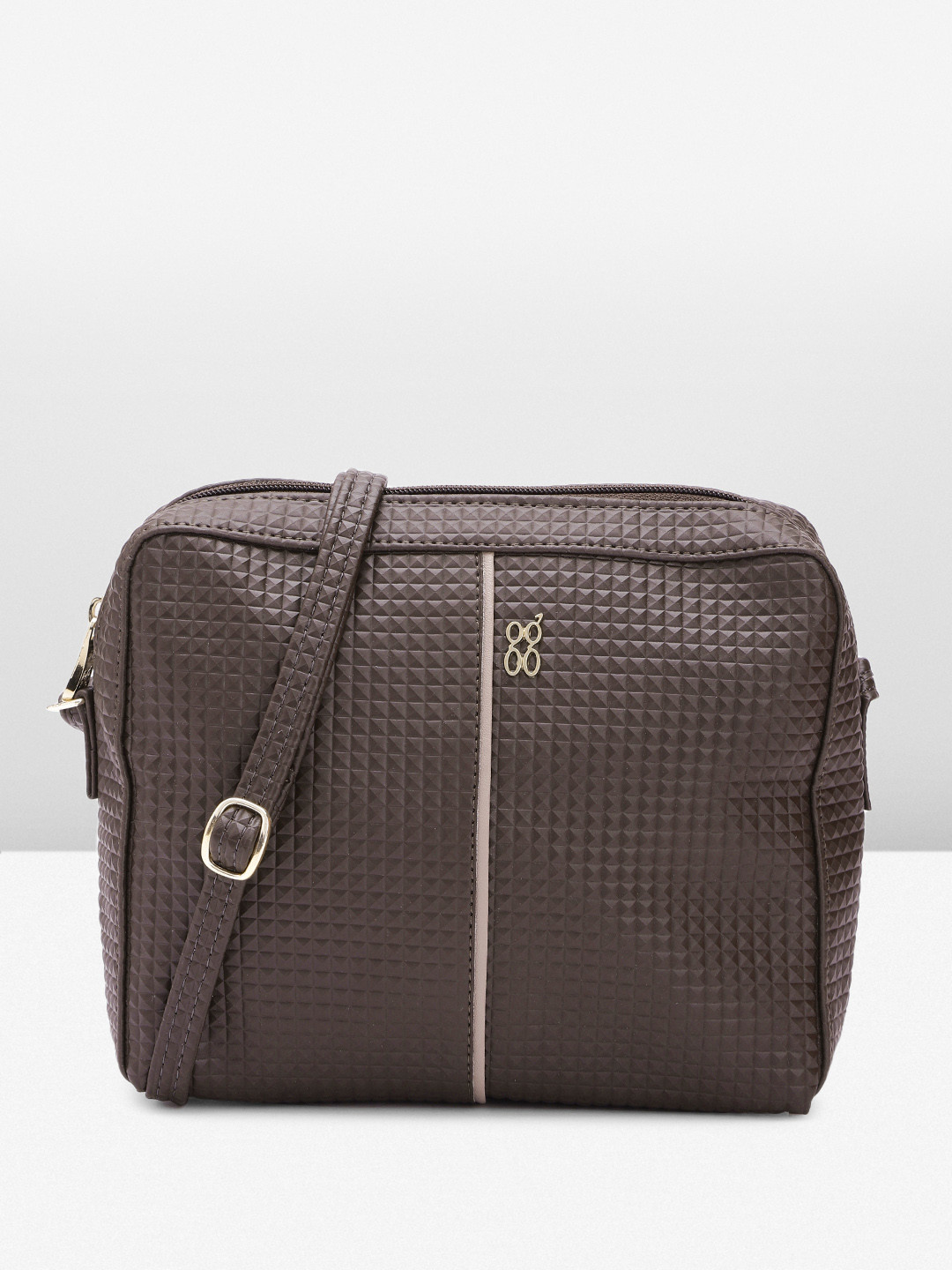 

Baggit Geometric Textured Sling Bag, Coffee brown