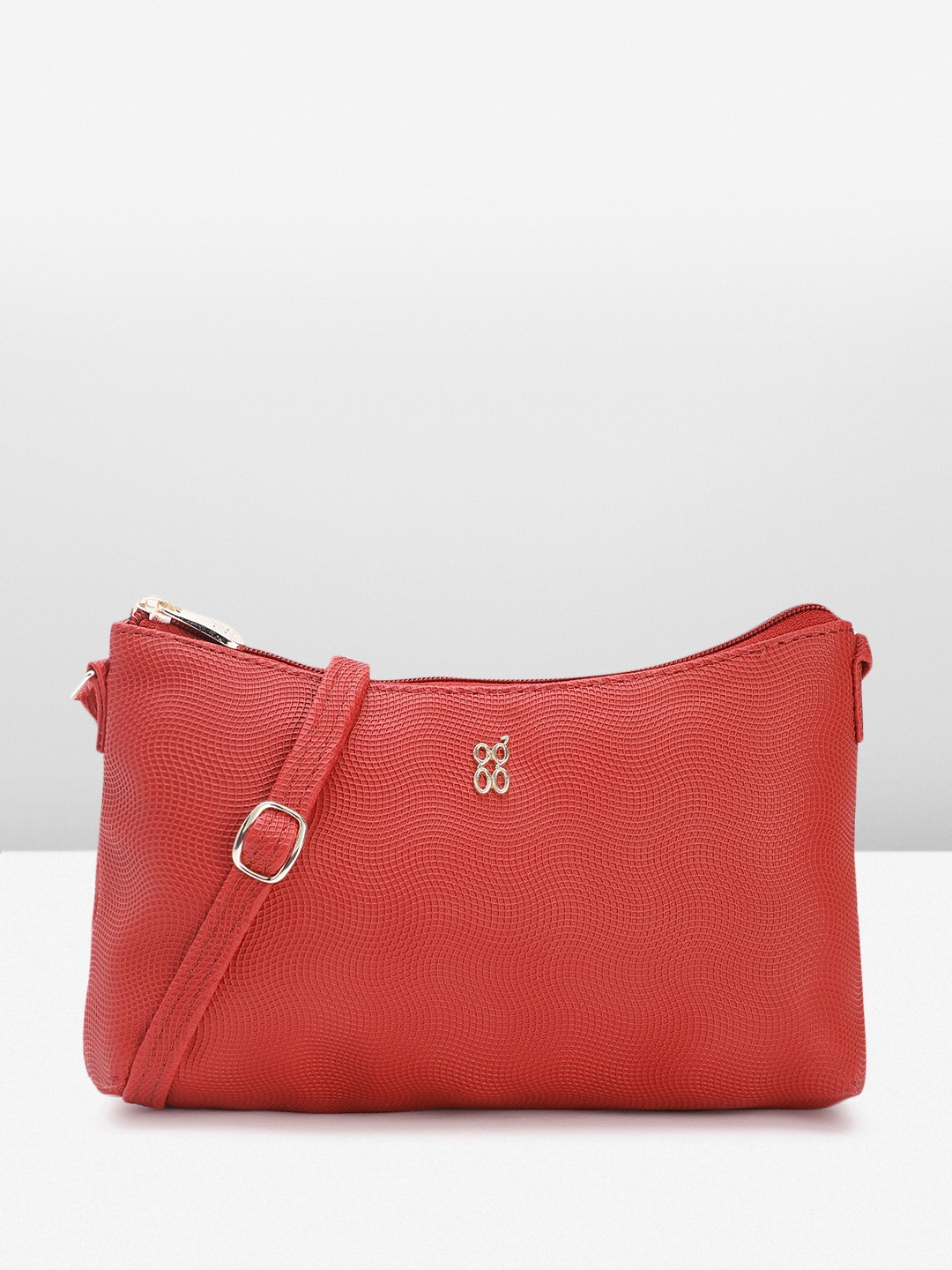 

Baggit Micro Geometric Textured PU Structured Sling Bag, Red