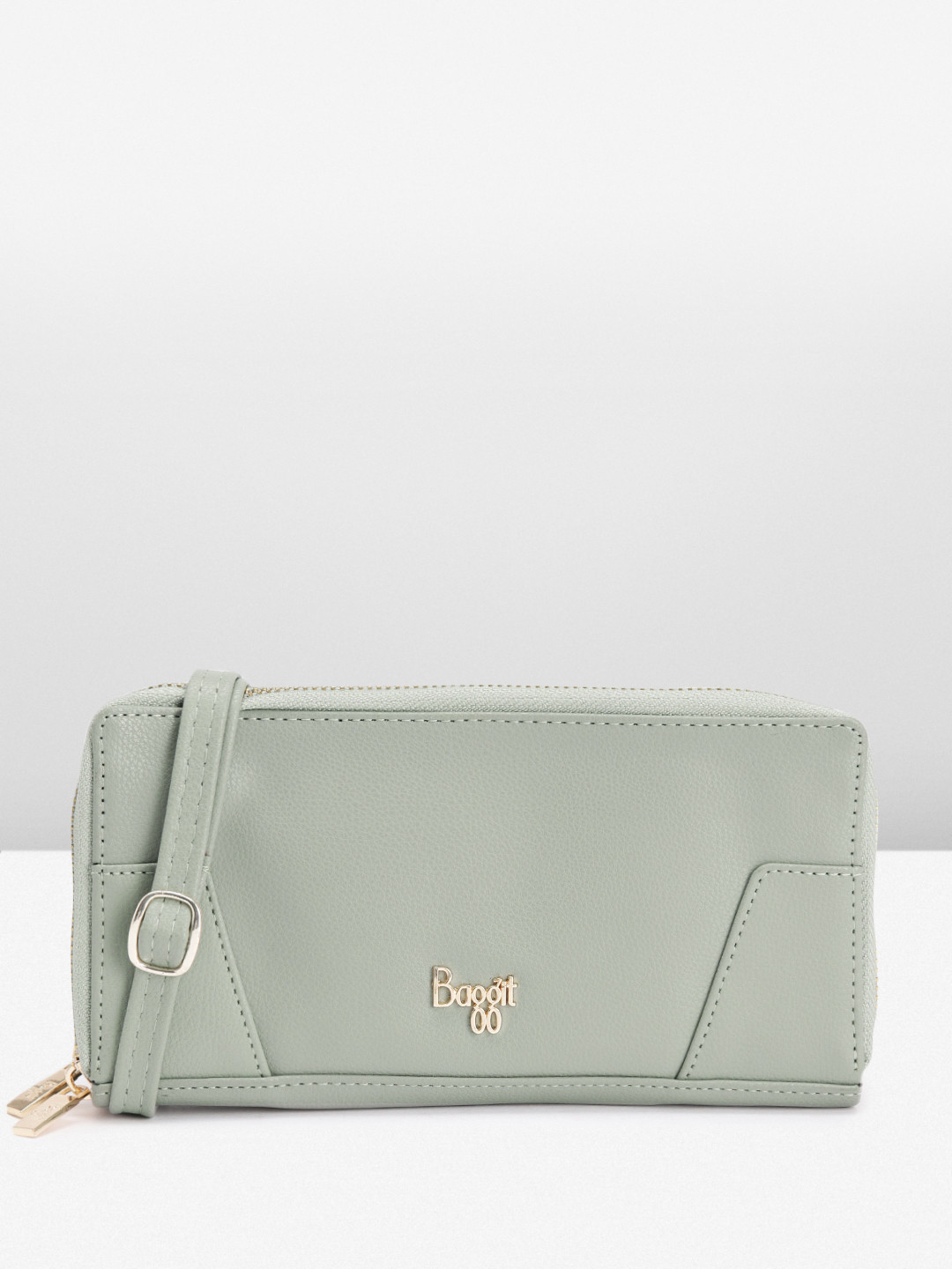 

Baggit Women Solid PU Zip Around Wallet With Sling Strap, Green
