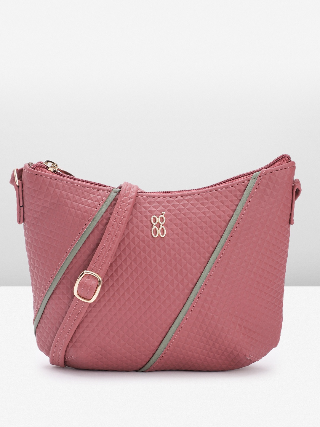 

Baggit Geometric Textured PU Structured Sling Bag, Pink