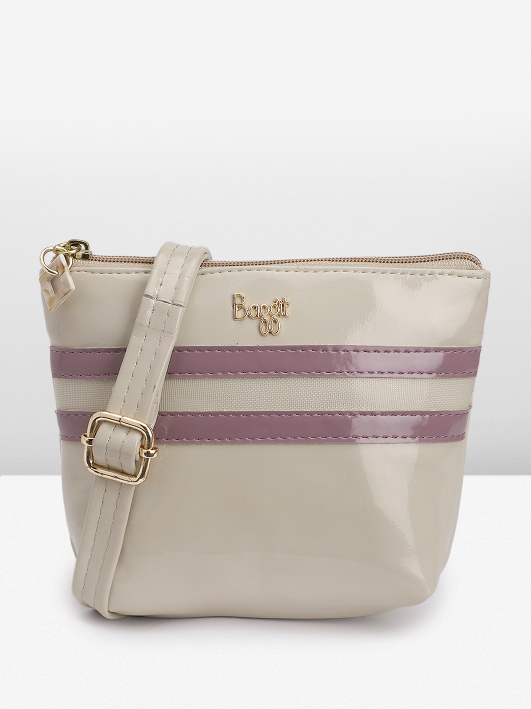 

Baggit Minimal Striped Structured Sling Bag, Beige