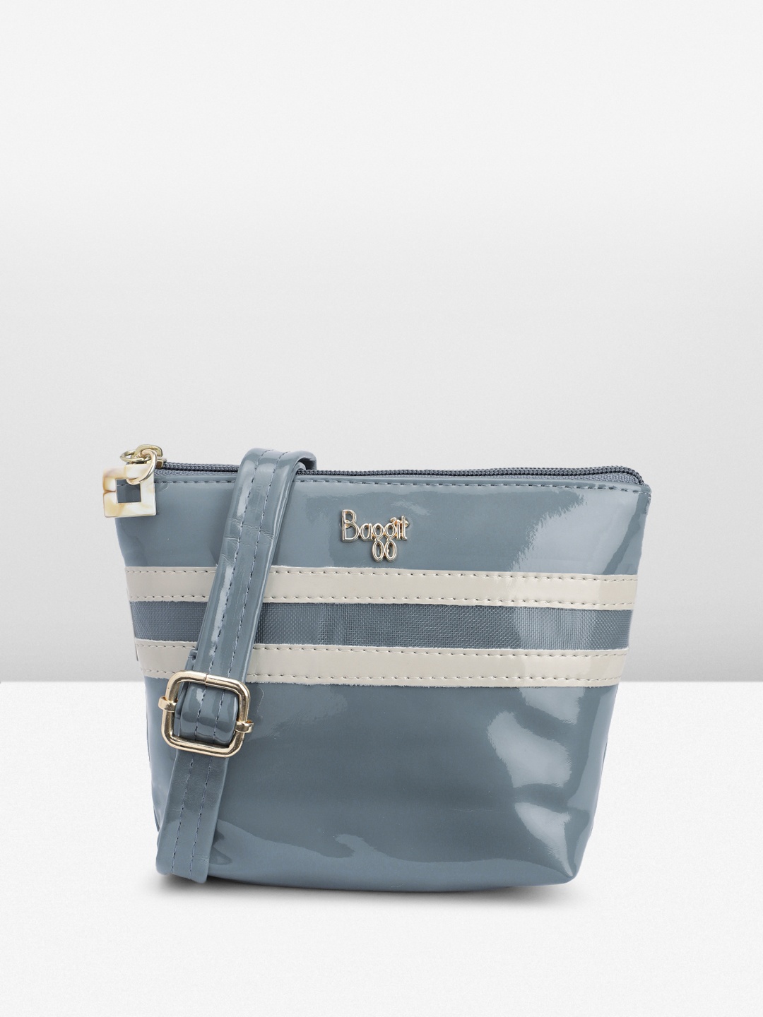 

Baggit Minimal Striped Structured Sling Bag, Grey