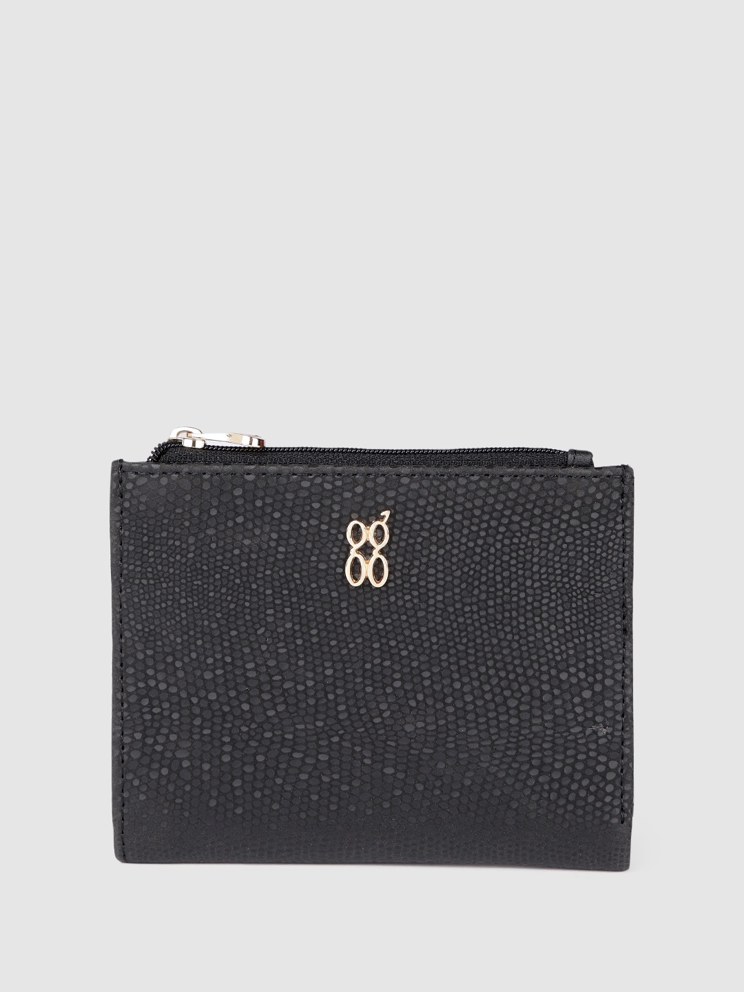 

Baggit Women Textured Two Fold Wallet, Black