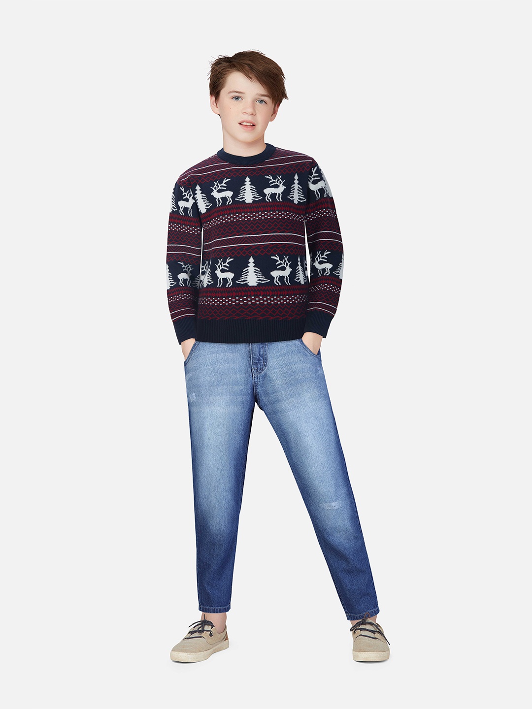 

Gini and Jony Boys Ethnic Motif Self Design Pullover, Navy blue