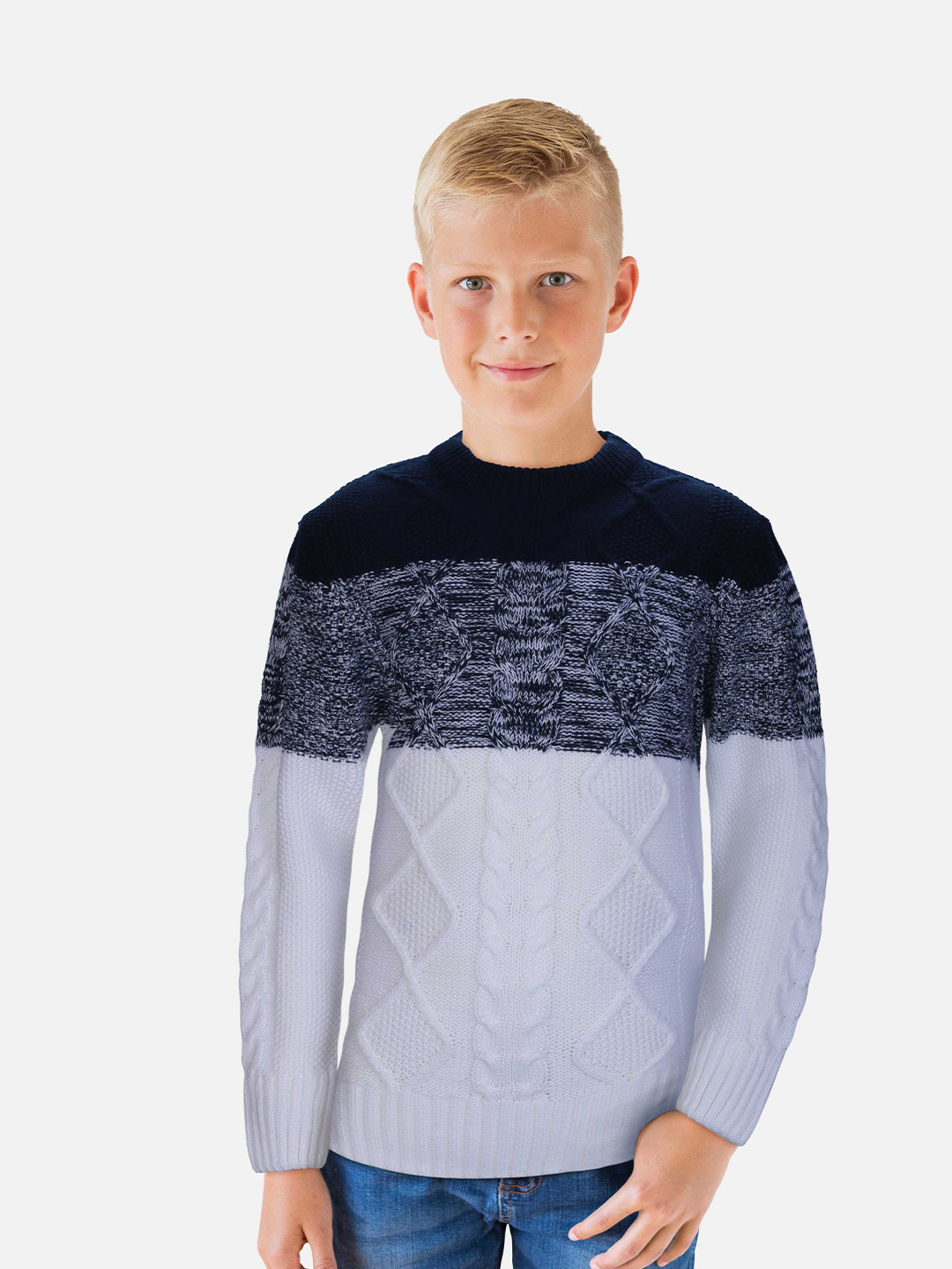 

Gini and Jony Boys Colourblocked Cable Knit Pullover, White