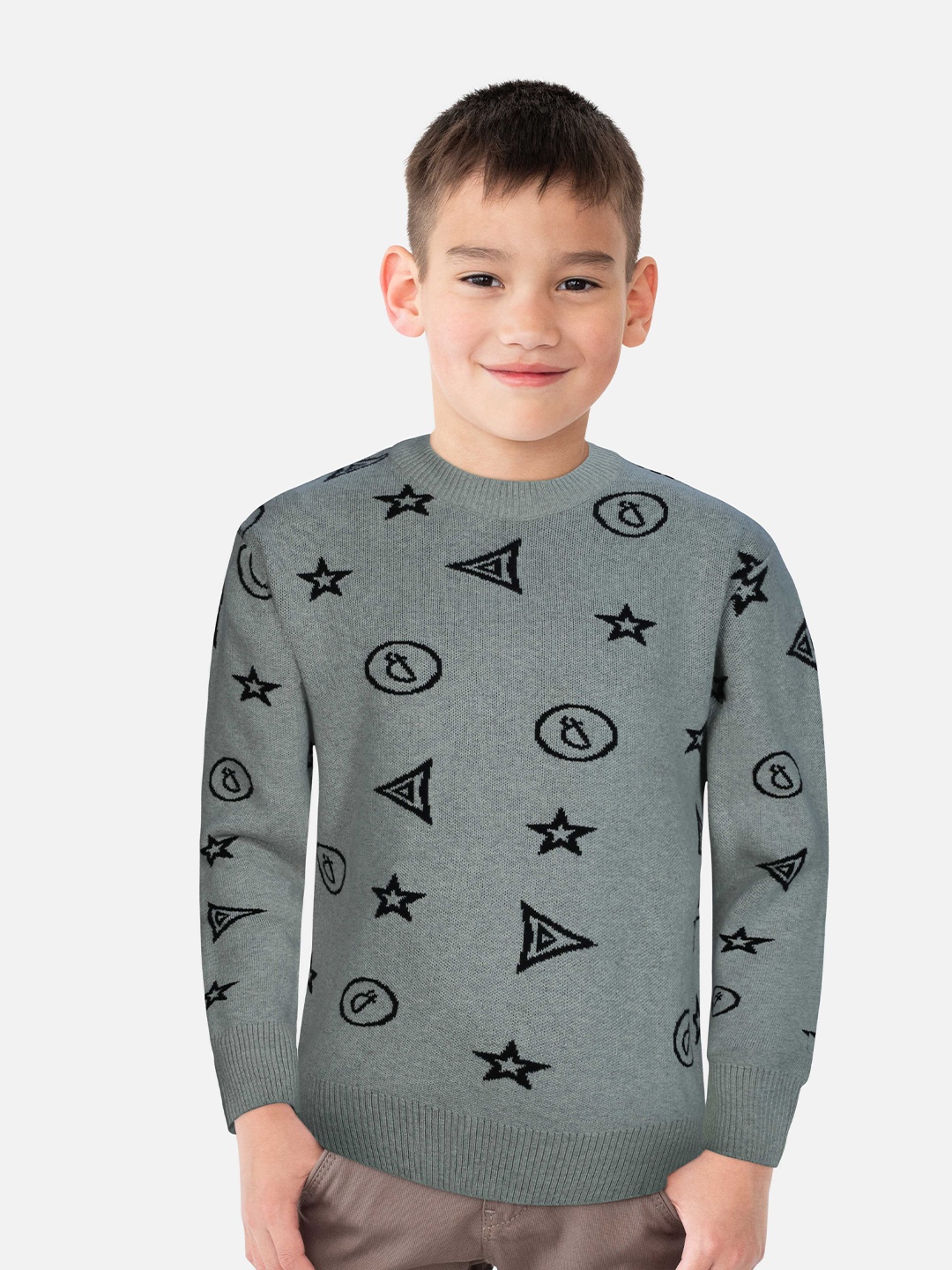 

Gini and Jony Boys Printed Pullover, Grey