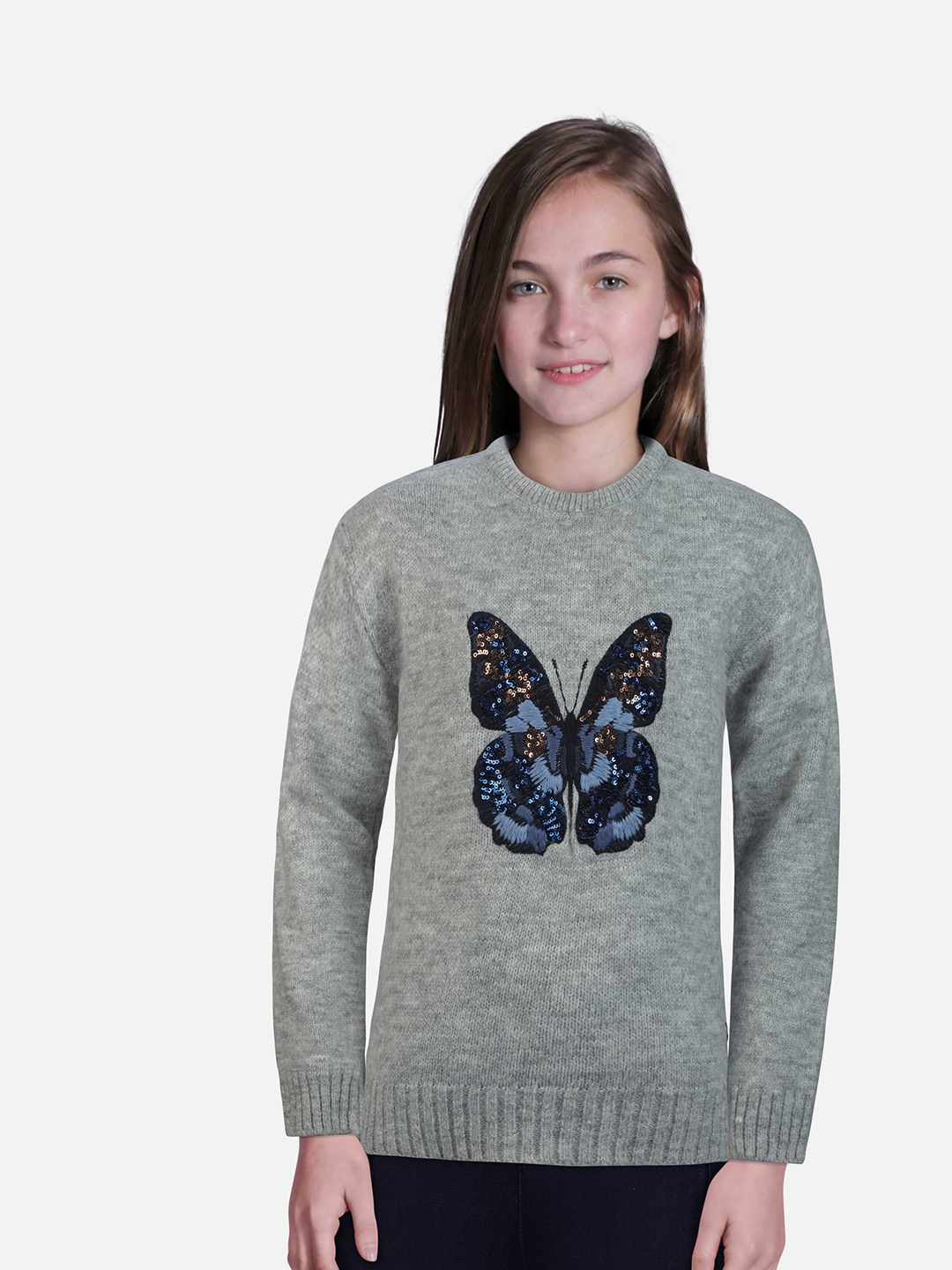 

Gini and Jony Girls Embellished Pullover, Grey