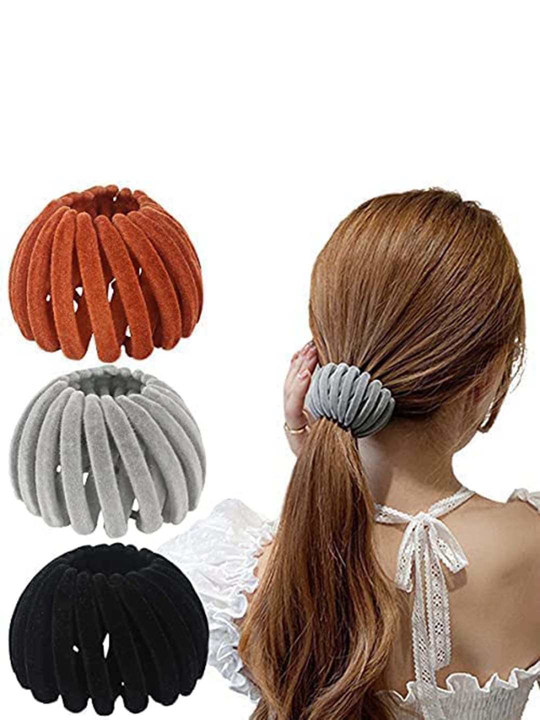 

CHRONEX Set of 6 Bird Nest Velvet Ponytail Holders, Rust