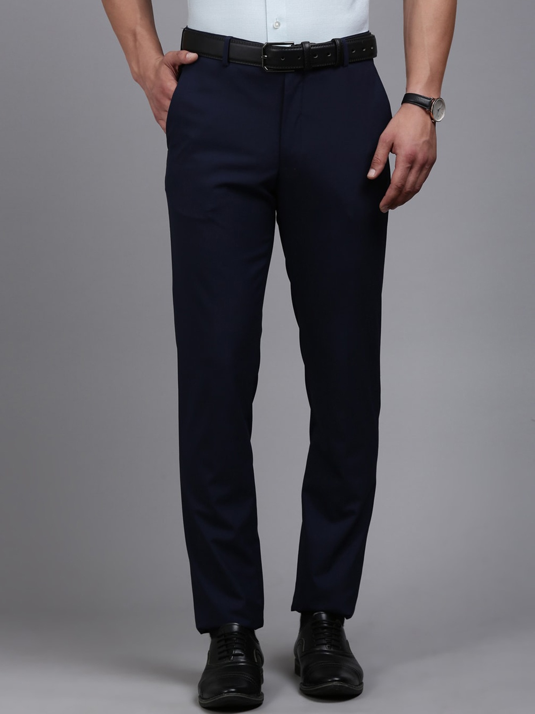 

Louis Philippe Men Mid-Rise Slim Fit Formal Trousers, Navy blue