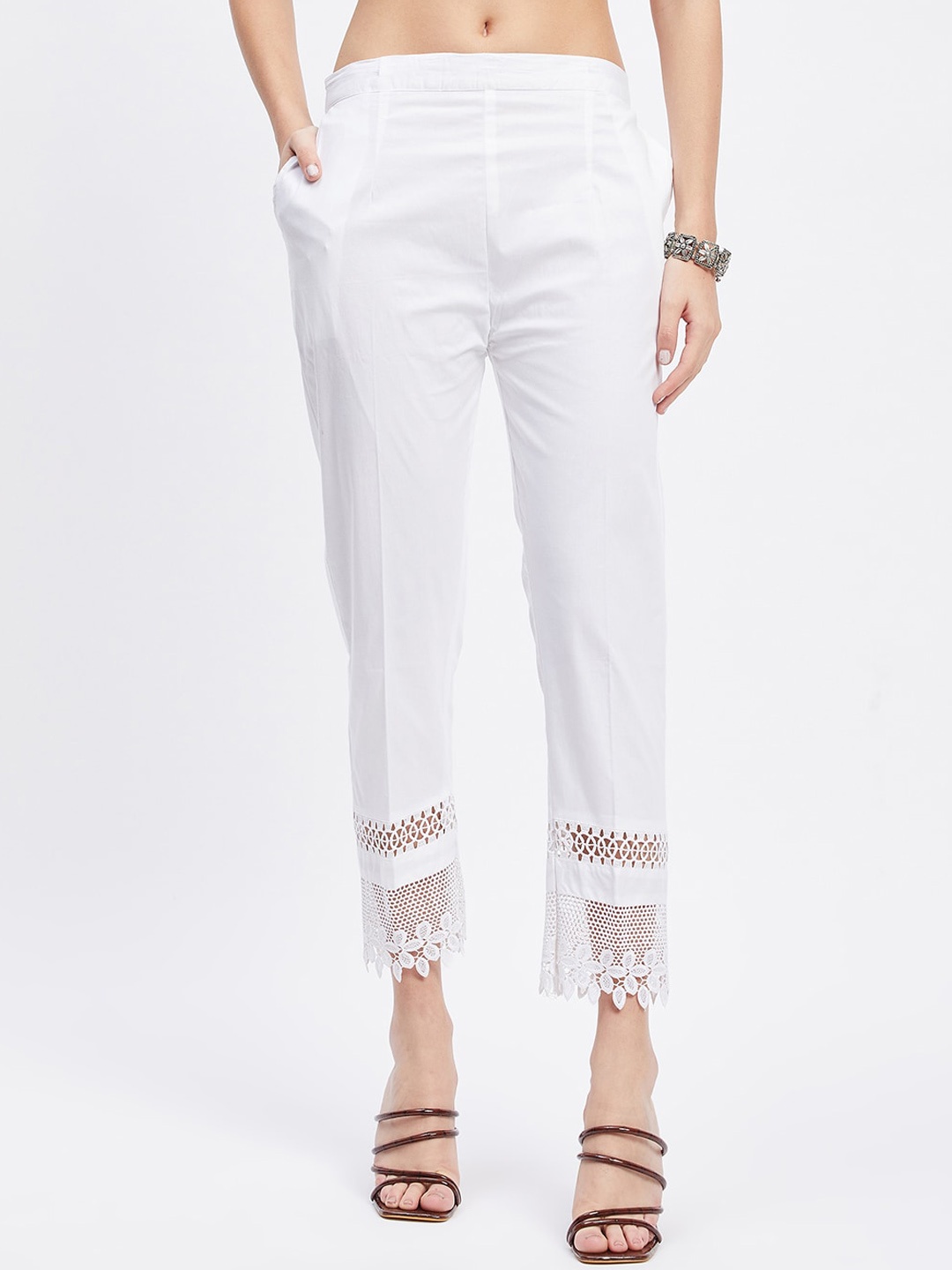 

Clora Creation Women Smart Straight Fit Easy Wash Cotton Trousers, White
