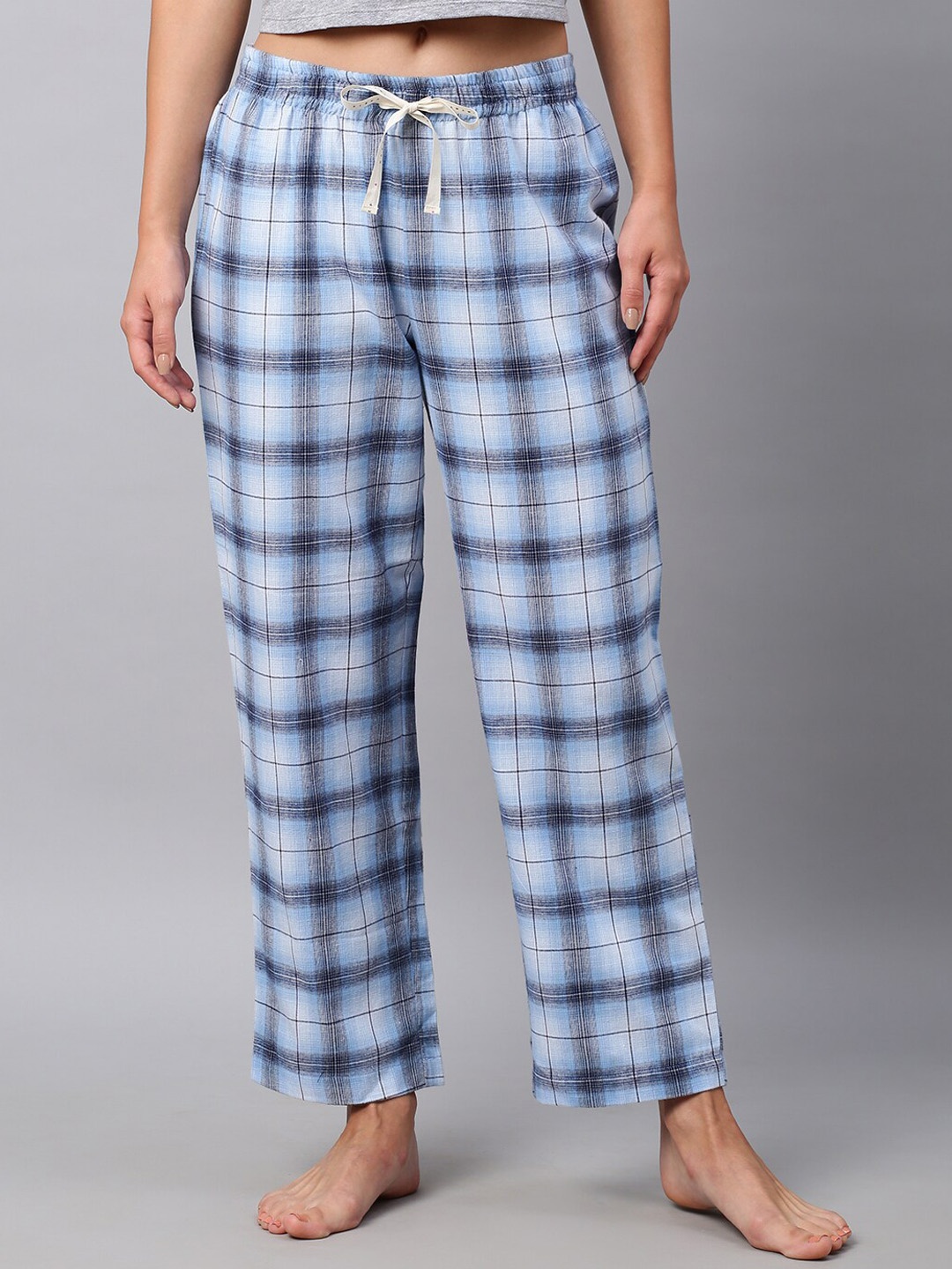 

Chemistry Women Checked Pure Cotton Lounge Pants, Blue