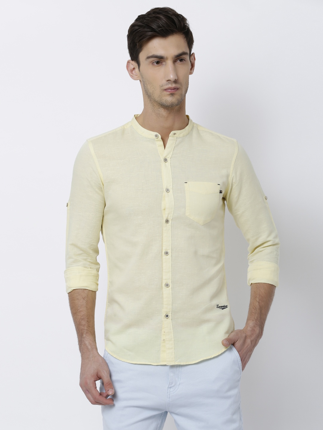 

LOCOMOTIVE Men Yellow Slim Fit Solid Casual Shirt