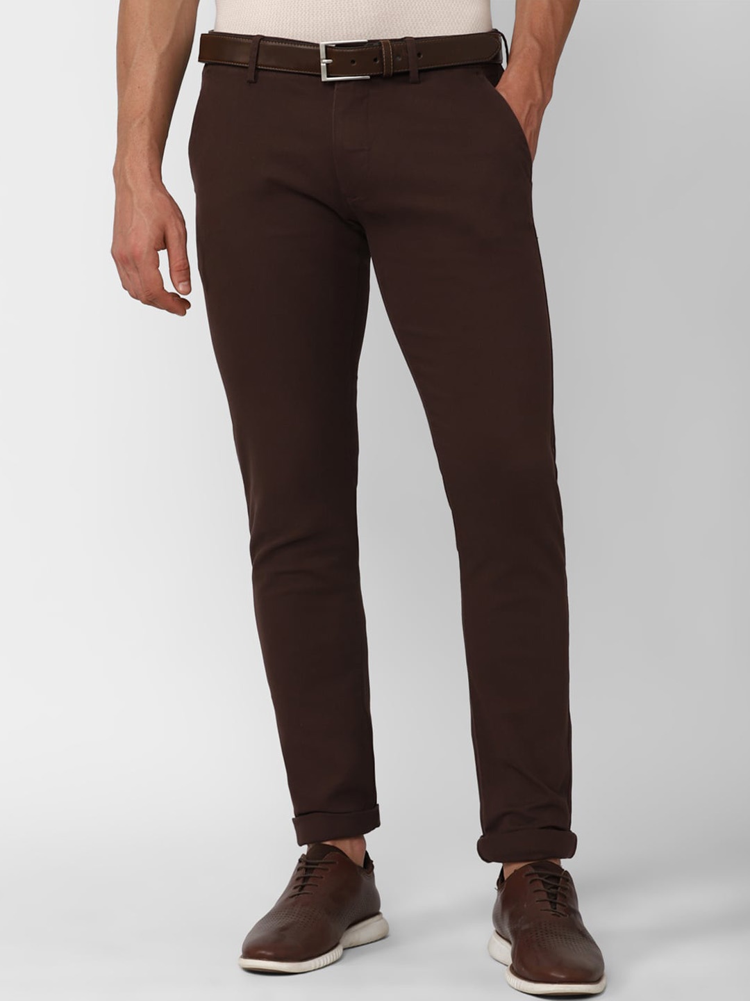 

Peter England Casuals Men Mid-Rise Skinny Fit Trousers, Brown