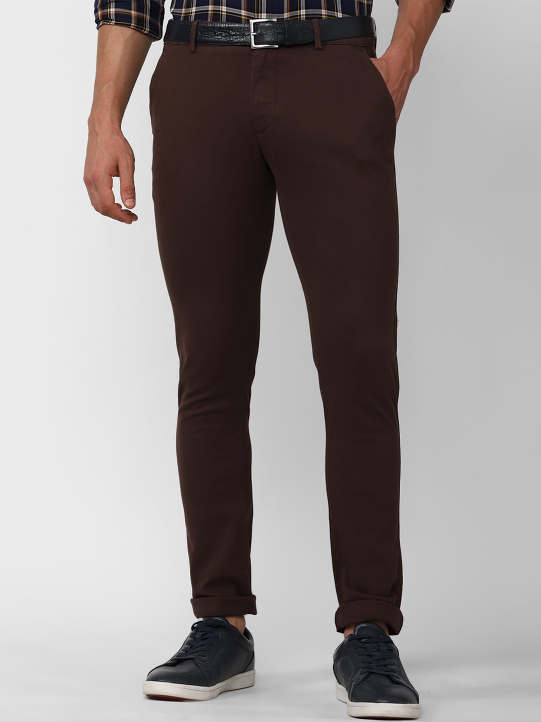 

Peter England Casuals Men Mid-Rise Skinny Fit Trousers, Brown