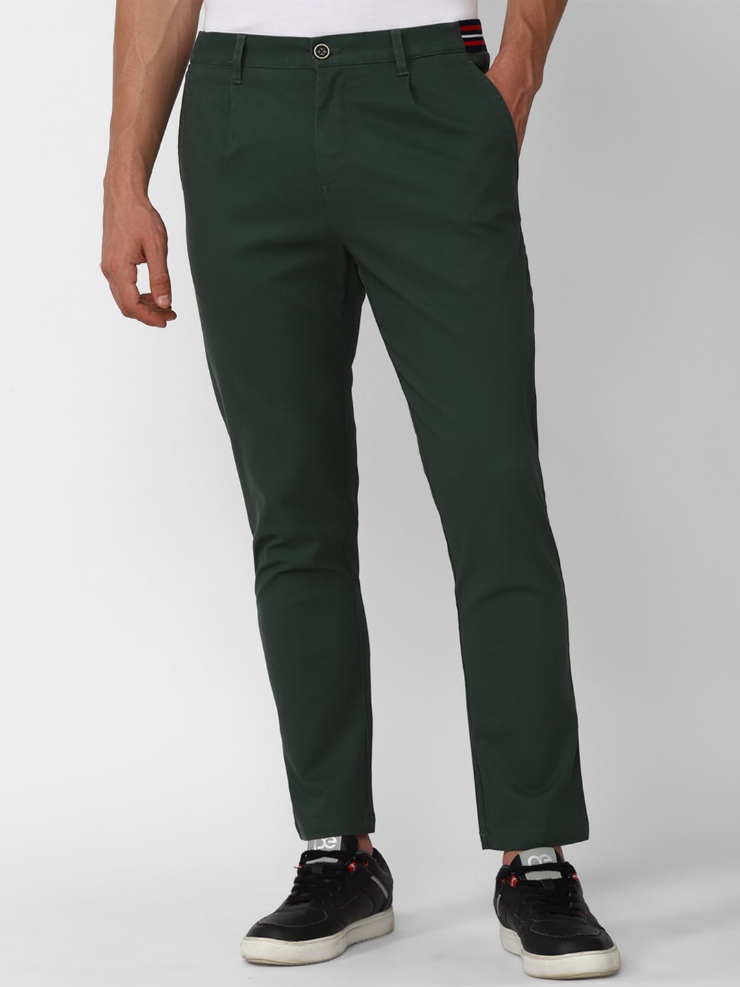 

Peter England Casuals Men Mid-Rise Slim Fit Trousers, Green