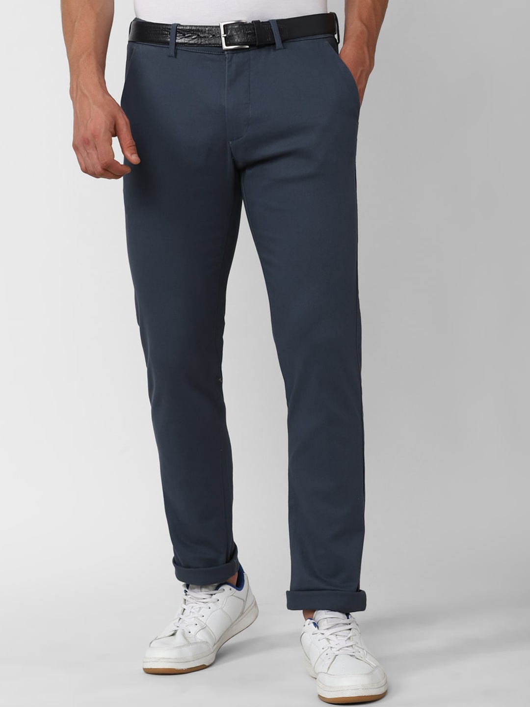 

Peter England Casuals Men Mid-Rise Slim Fit Trousers, Navy blue
