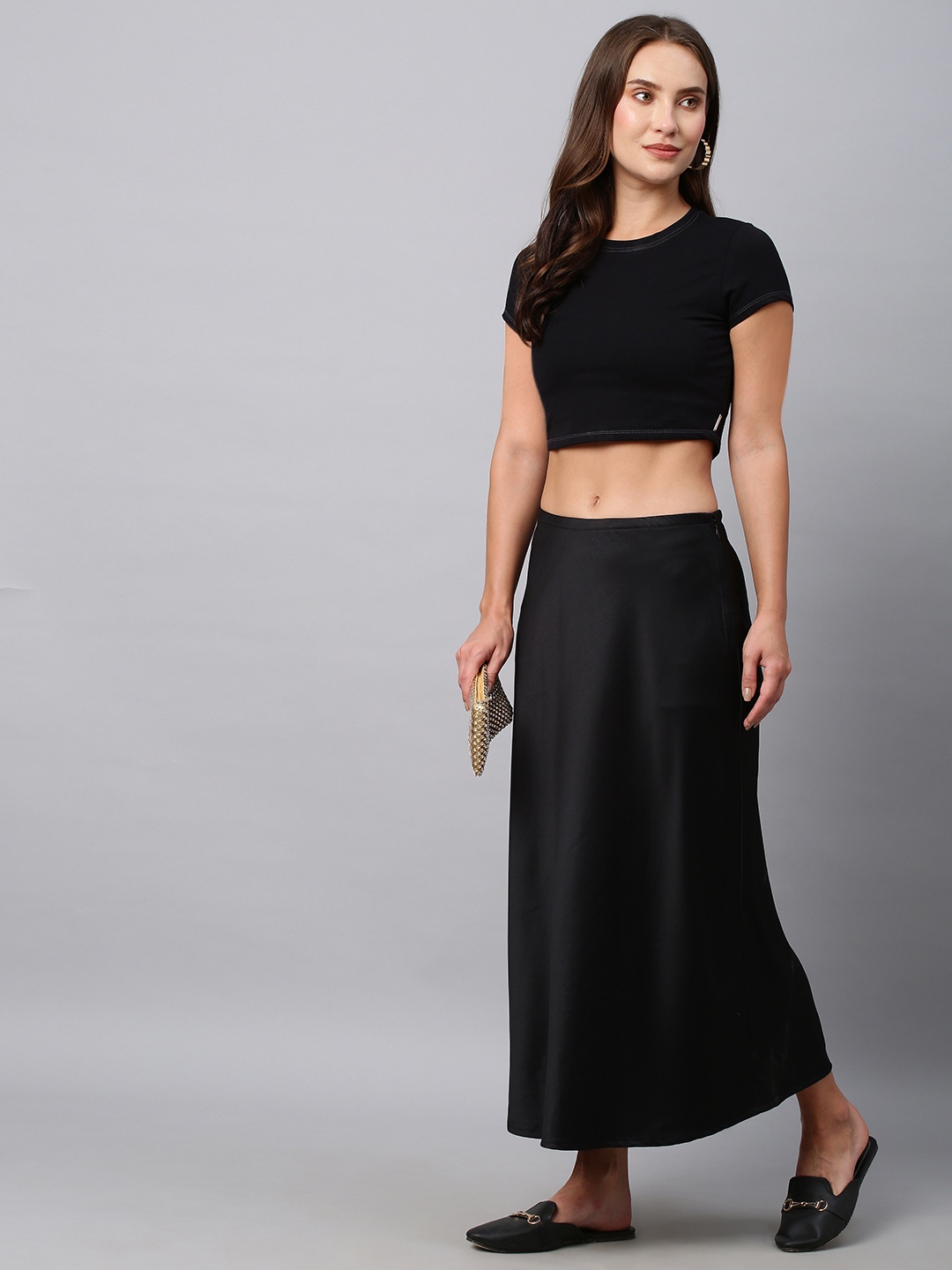 

Chemistry Silk Satin Bias Cut Skirt, Black