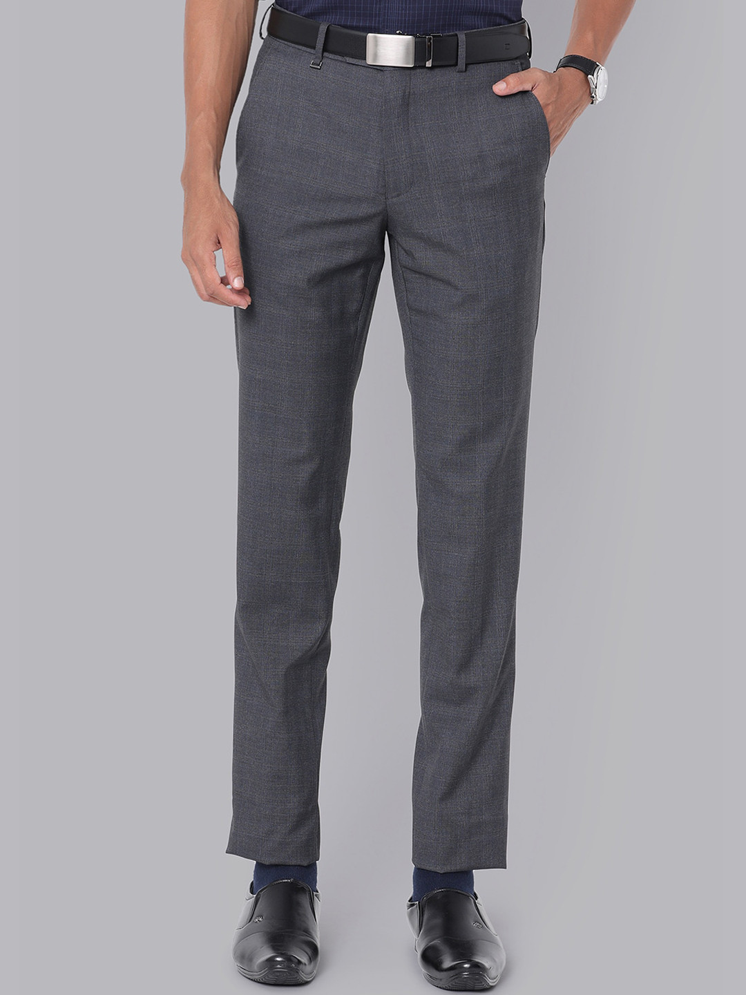 

Van Heusen Men Checked Slim Fit Formal Trousers, Grey