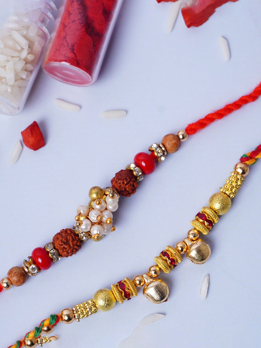 

Urmika Set of 2 Rudraksh Rakhi, Gold