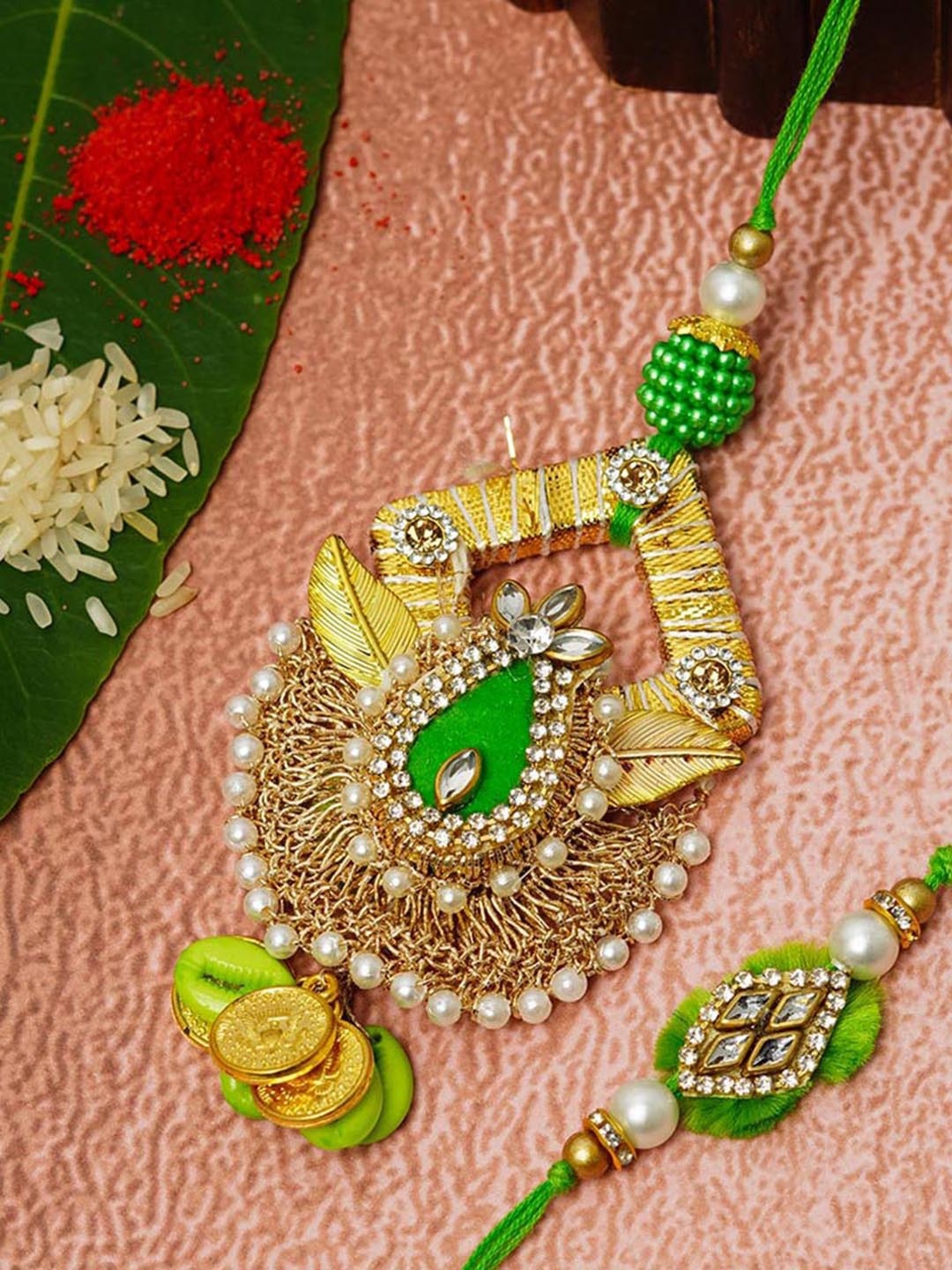 

Urmika Set Of 2 Stone Studded Gotta Work Rakhi, Yellow