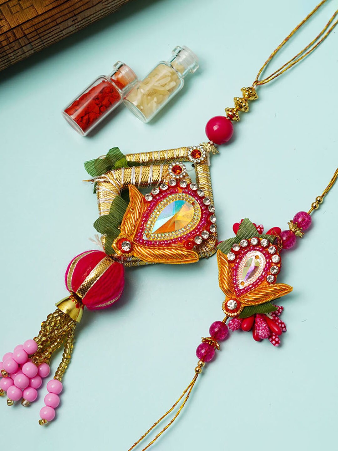 

Urmika Set Of 2 Magenta Gota Work Rakhi, Maroon
