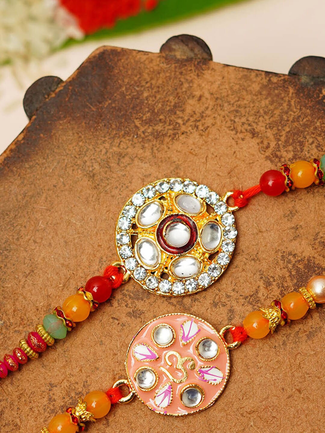 

Urmika Set Of 2 Kundan-Studded Rakhi, Gold