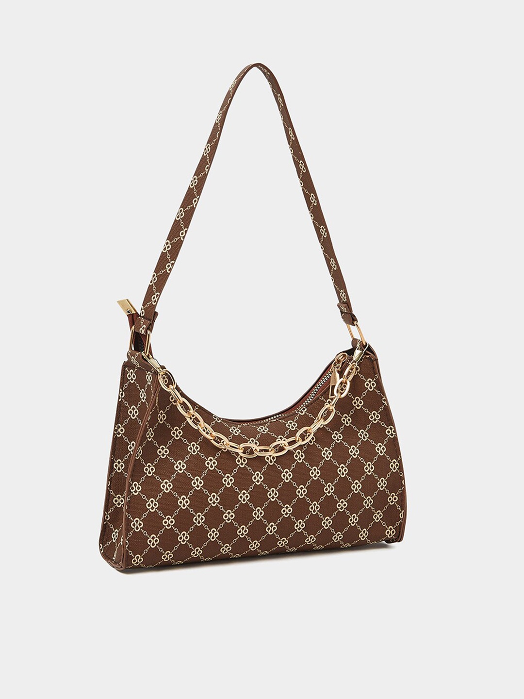 

Styli Ethnic Motifs Printed Structured Shoulder Bag, Brown