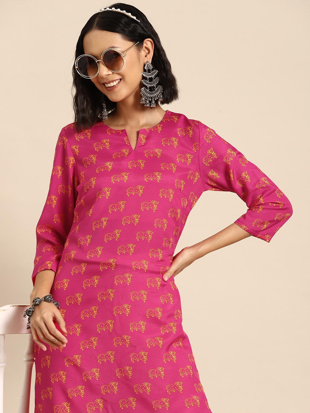 

Sangria Women Ethnic Motifs Printed Kurta, Pink