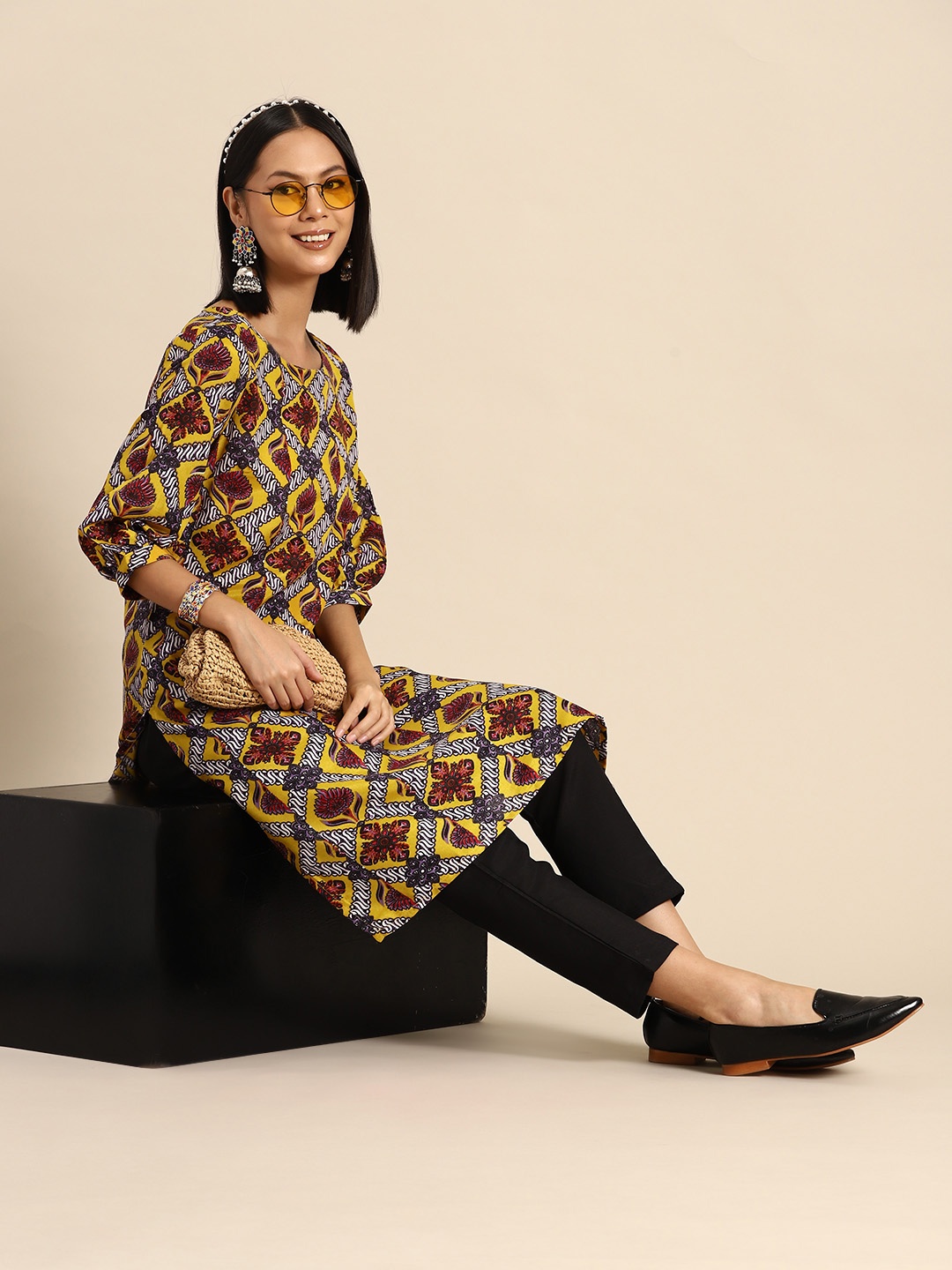 

Sangria Women Ethnic Motifs Printed Kurta, Yellow